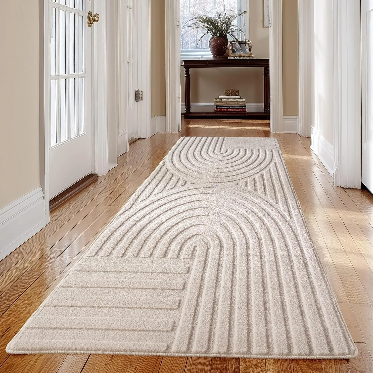 Carpetsale24 Boho Teppich Läufer 80 x 150 cm Creme, Waschbar & Pflegeleicht, Weicher Skandinavischer Deko Teppich mit 3…