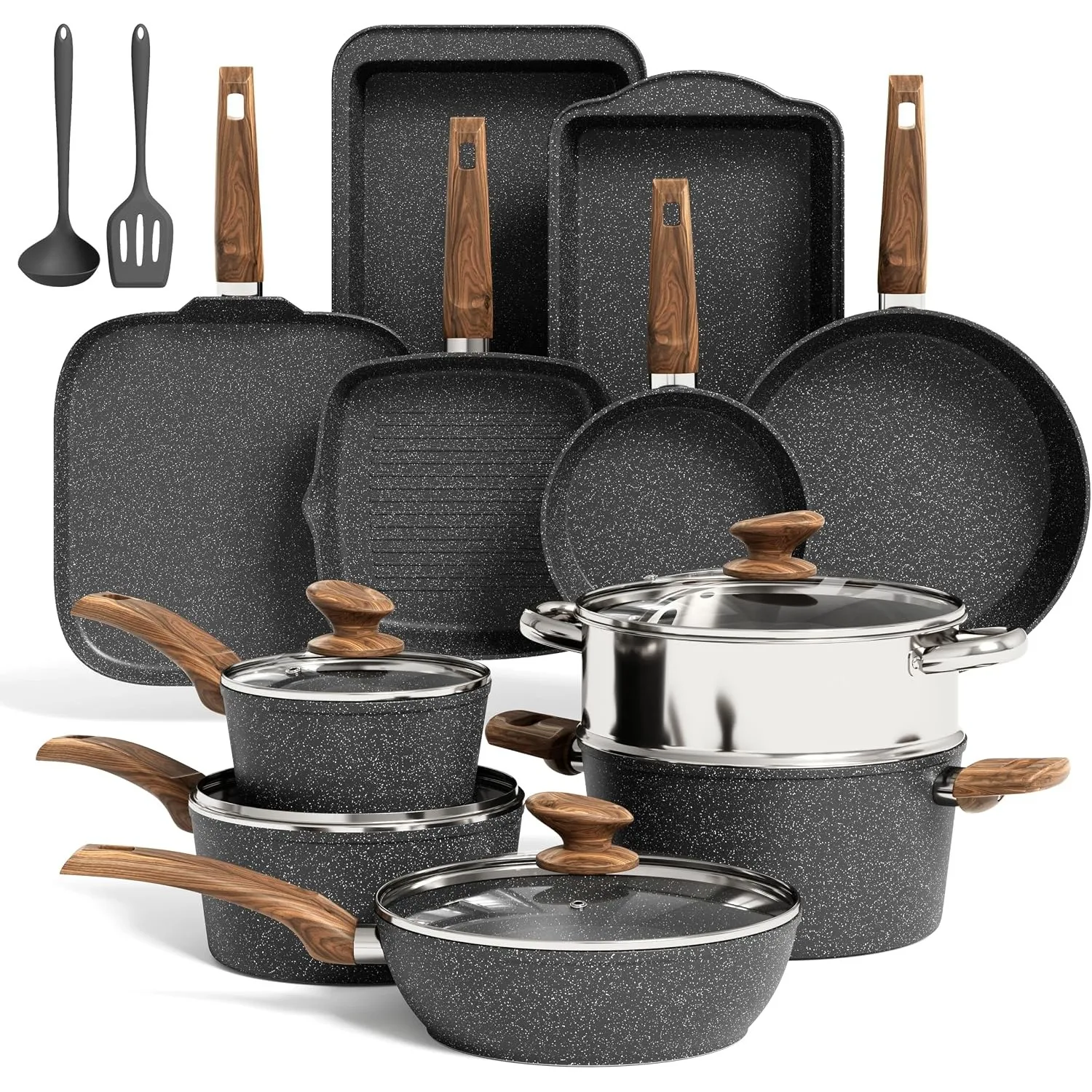 Kitchen Academy 17-teiliges Topfset Induktion, Granit Topf und Pfannenset
