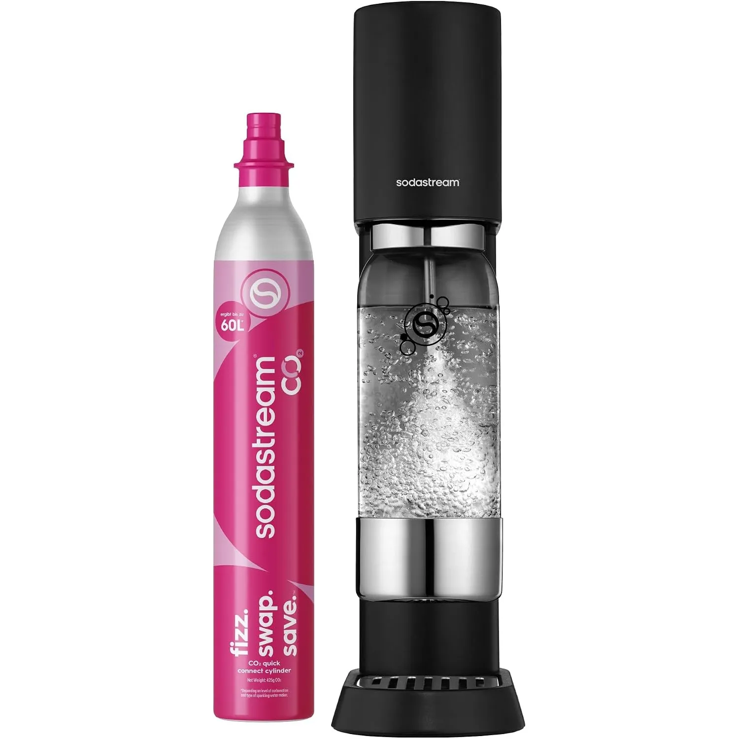 SodaStream ENSO Wassersprudler -1L Sprudlerflaschen & CO2-Zylinder, Schwarz