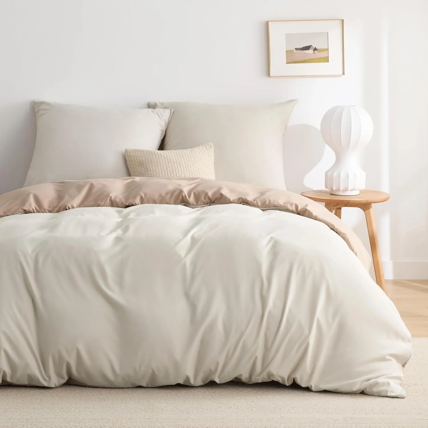 BEDSURE Bed Linen 155 x 220 cm, 3-Piece Khaki/Beige - Bed Linen Sets Duvet Cover 155 x 220 cm with 2 Pillowcases 80 x 8…