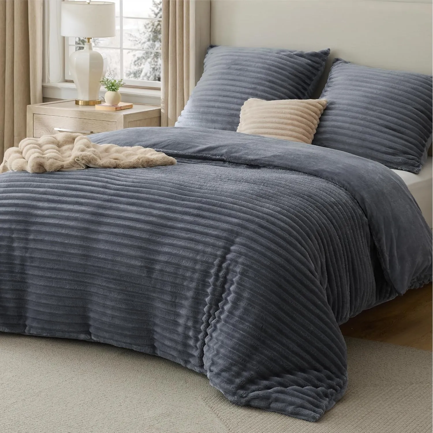BEDSURE Flanell Bettwäsche 155x220 3teilig Anthrazit