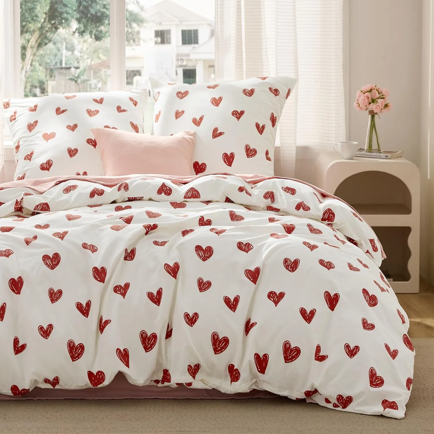 BEDSURE Bettwäsche 220x240 3teilig Herzen - Bettwäsche-Sets Weiß Bettbezug 240x220 mit 2 Kissenbezüge 80x80 cm, Oeko-TE…
