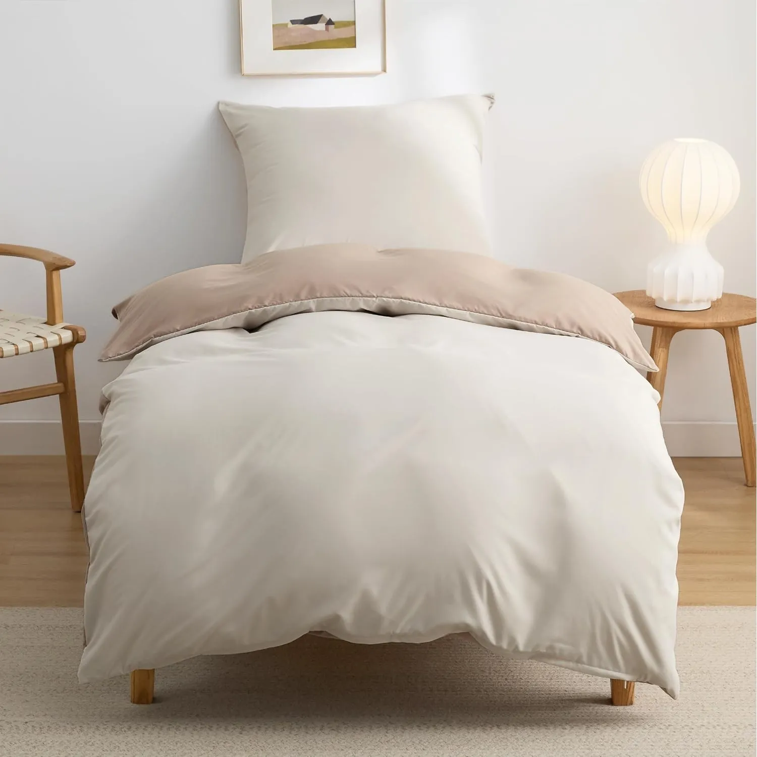 BEDSURE Bettwäsche 135x200 2teilig Mikrofaser - Khaki/Natur, 80x80 Kissen