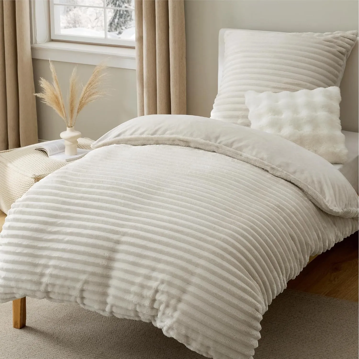BEDSURE Flanell Bettwäsche 135x200 2teilig Natur
