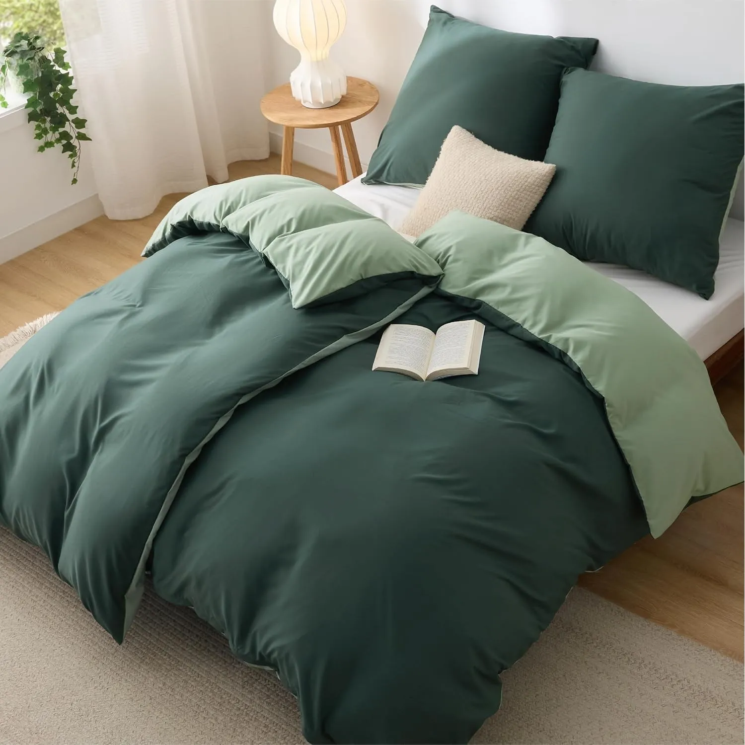 BEDSURE Bettwäsche 135x200 4teilig Salbeigrün/Dunkelgrün - Bettwäsche-Sets Bettbezug 135 x 200 cm 2er Set mit 2 Kissenb…
