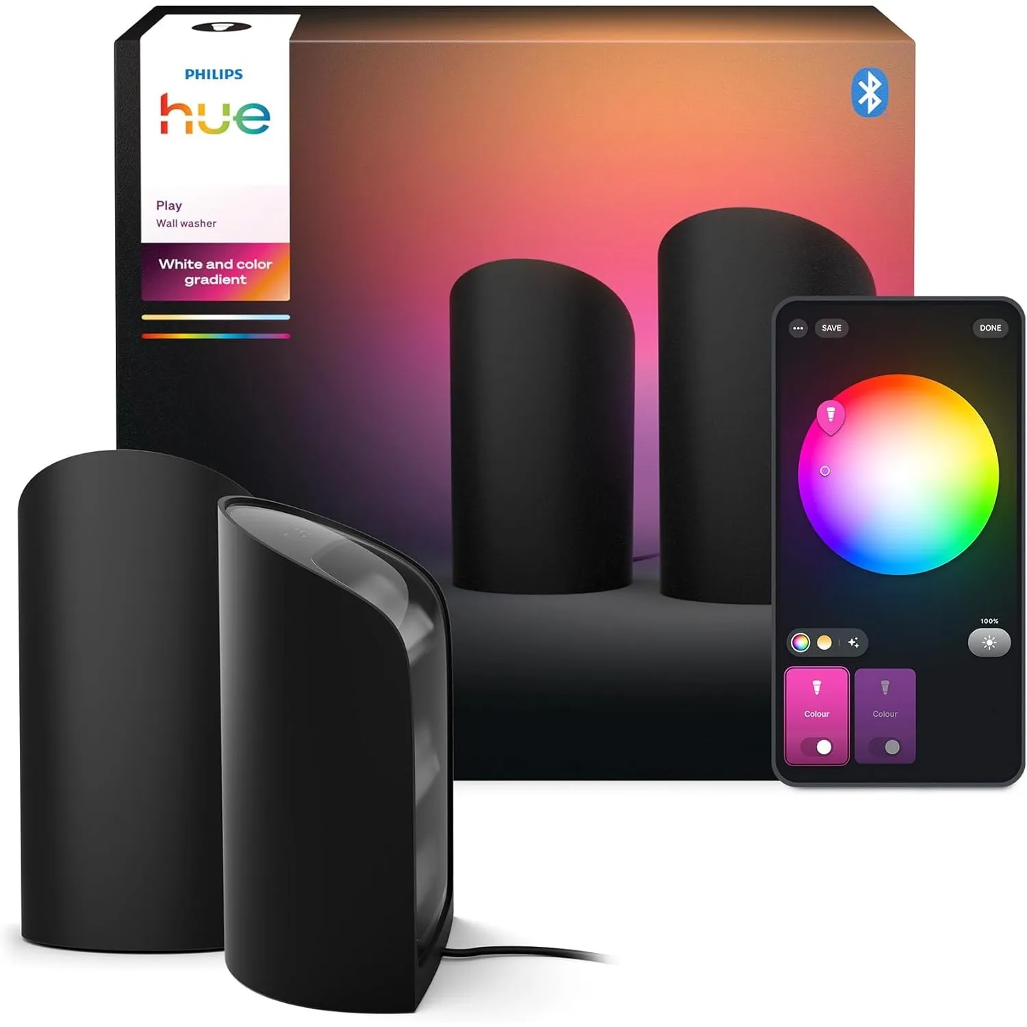 Philips Hue Play Smart Wall Washer Schwarz, Weiß & Farblicht mit ColorCast-Technologie, Bluetooth-kompatibel, Sprachste…
