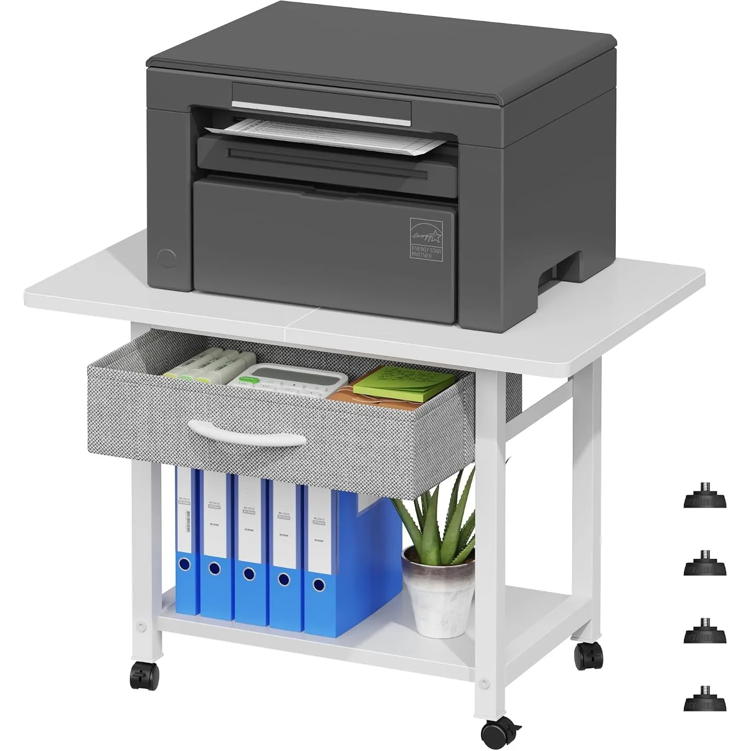 Druckertisch mit Rollen 56x38cm - Mobiler Druckerständer mit Schublade