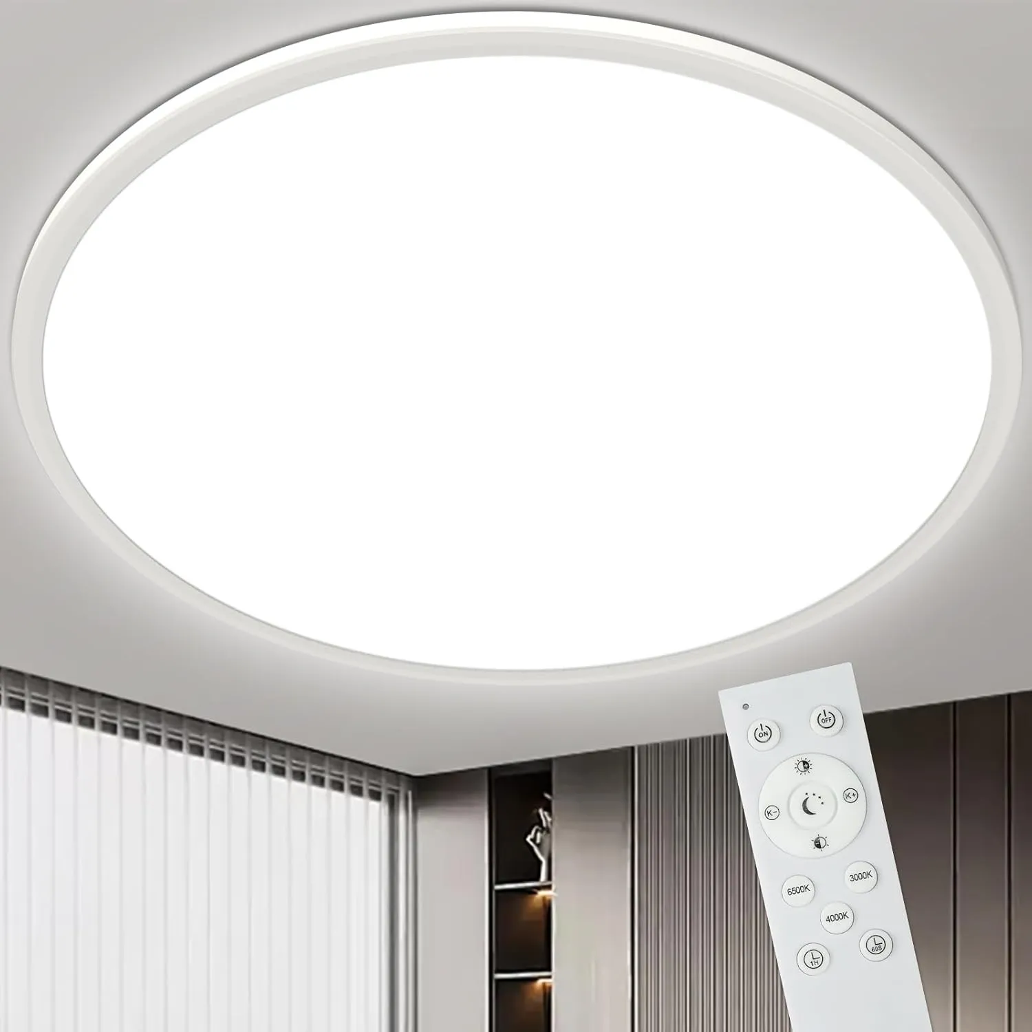 Bowfar 59CM Deckenlampe Led Deckenleuchte Flach, 56W Rund Deckenlampe Wohnzimmer 3000-6500K Ultra Dünn 2.5CM, Deckenleu…