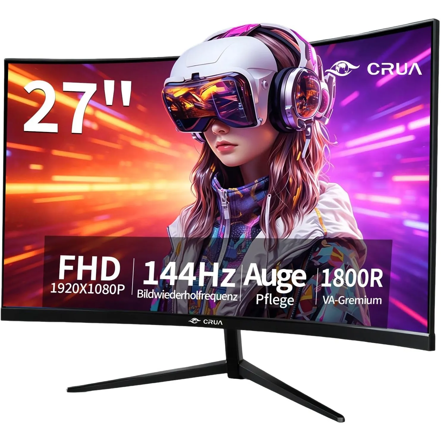CRUA 27 Inch Curved Monitor with 1920 * 1080P|100Hz/120Hz/144Hz Computer Monitor 27 inch with HDMI *1,VGA*1 and Tilt Ad…