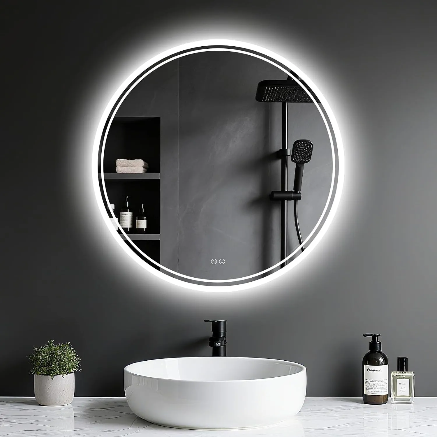 Badspiegel mit Beleuchtung LED Badezimmer Spiegel Rund 50cm