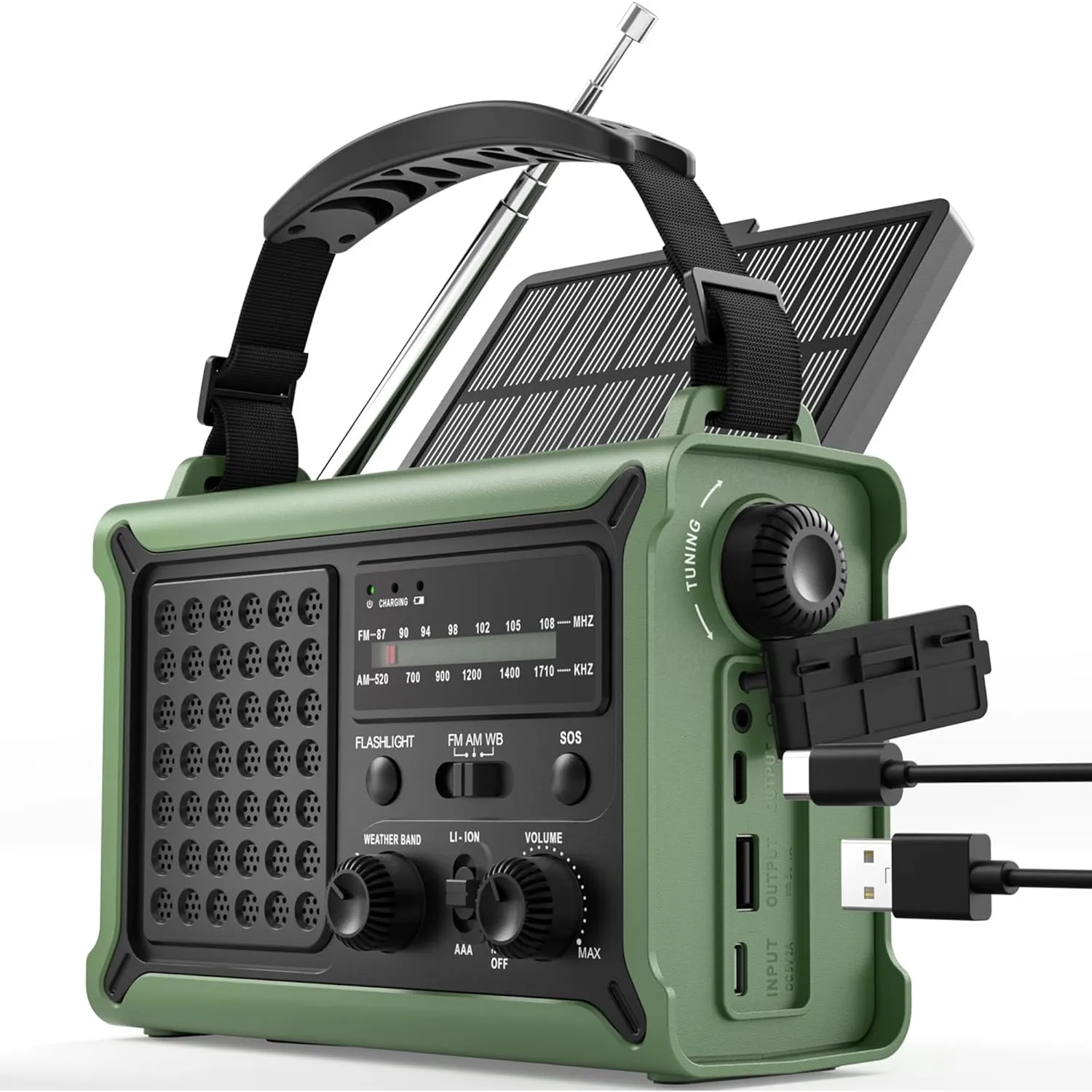 ROCAM Kurbelradio, 12000mAh Notfallradio mit Solar, Camping Radio mit AM/FM