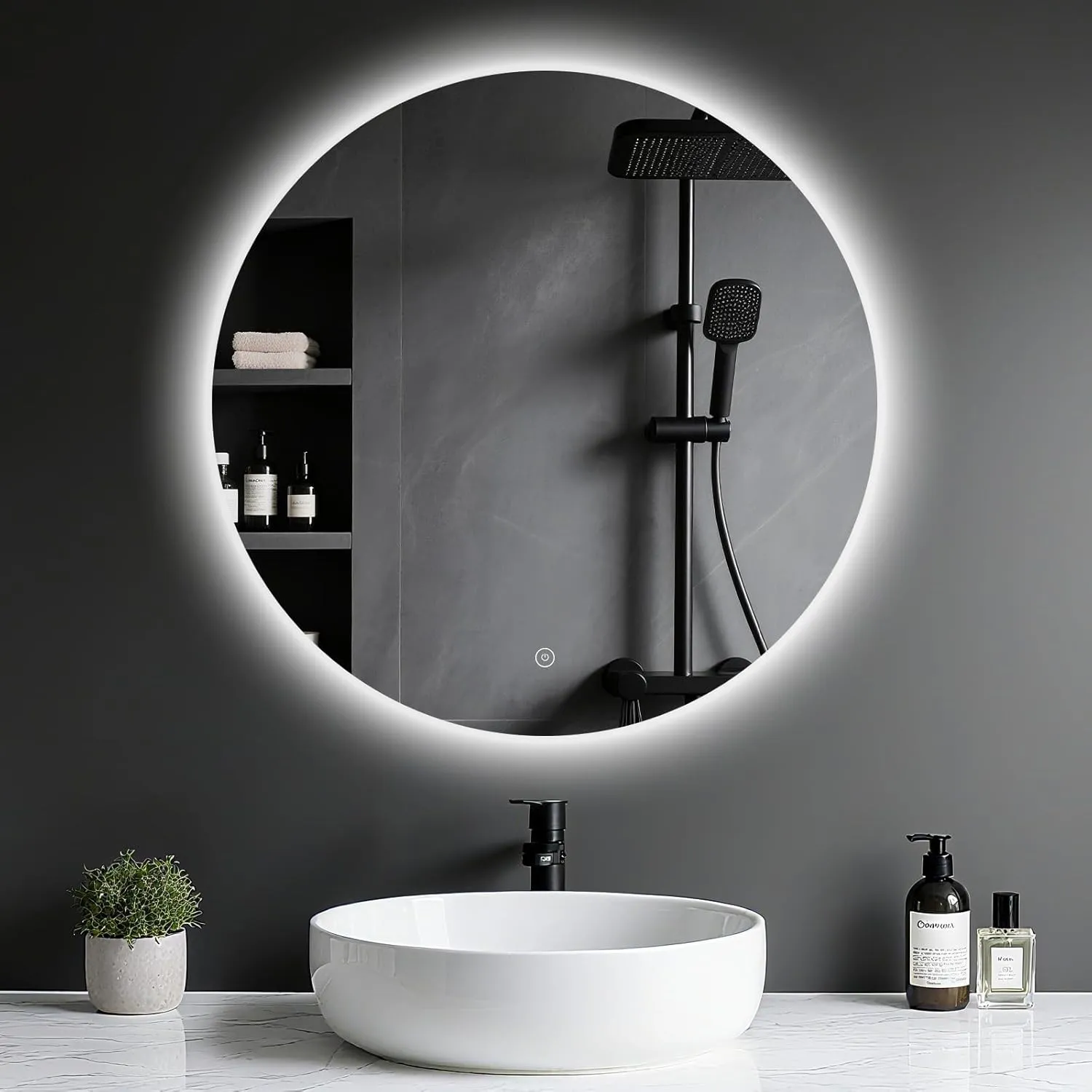 Badspiegel mit Beleuchtung - LED-Badezimmer-Spiegel-Round 60cm,Touch-Schalter,Dimmbar,3 Lichtfarben, Speicherfunktion, …