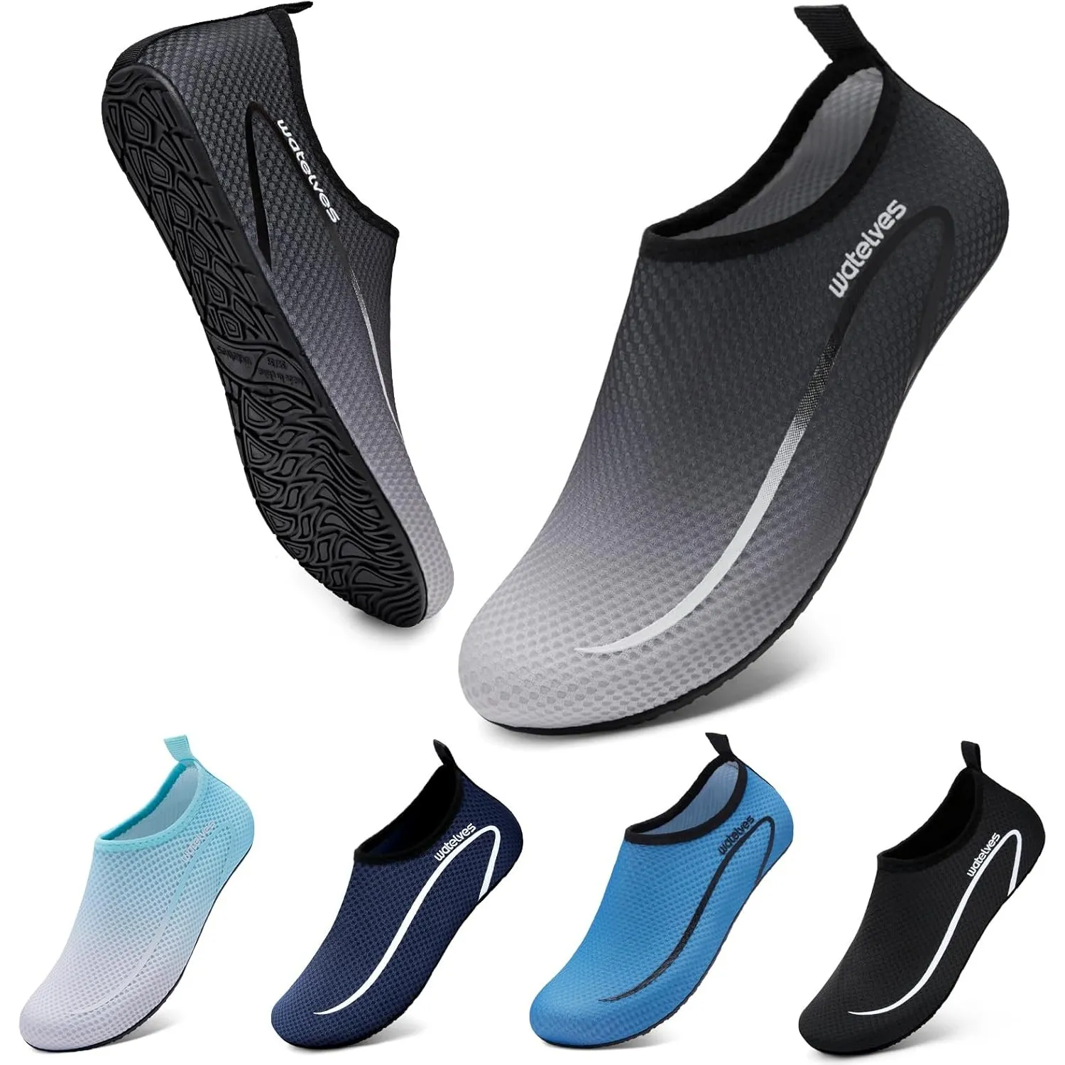 WateLves Wasserschuhe Badeschuhe Damen Herren Aquaschuhe Strandschuhe Schnell Trocknend Slip on Breathable Surfschuhe U…