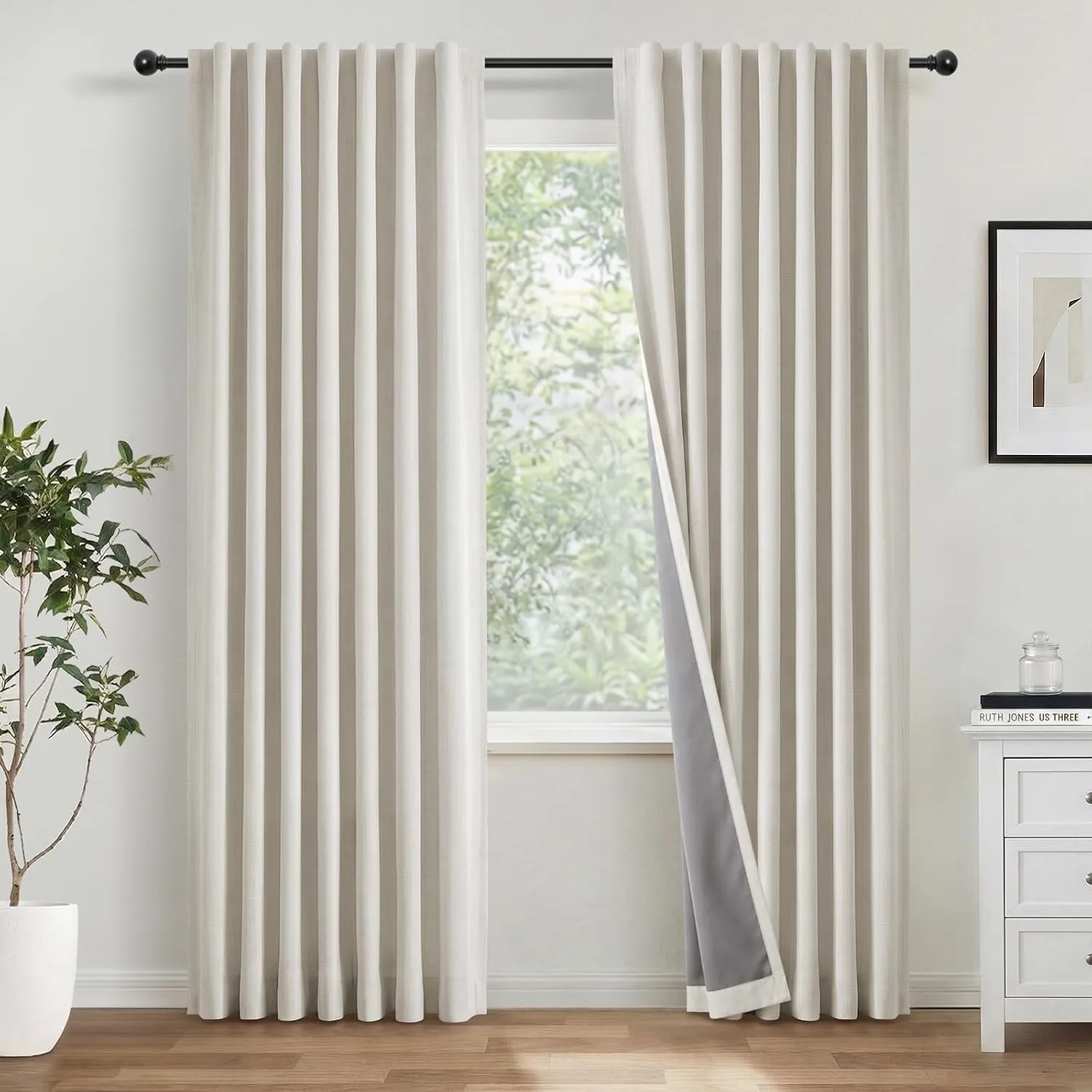 INOVADAY 100% Verdunkelungsgardinen Beige 2er Set, 140 x 245 cm