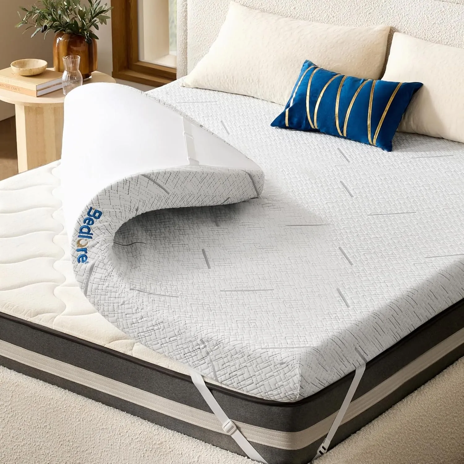 BEDLORE Gel Topper 140x200cm mit 7,6cm Höhe Memory-Schaumstoff, Matratzentopper H2/H3 rutschfest und lindert Rückenschm…