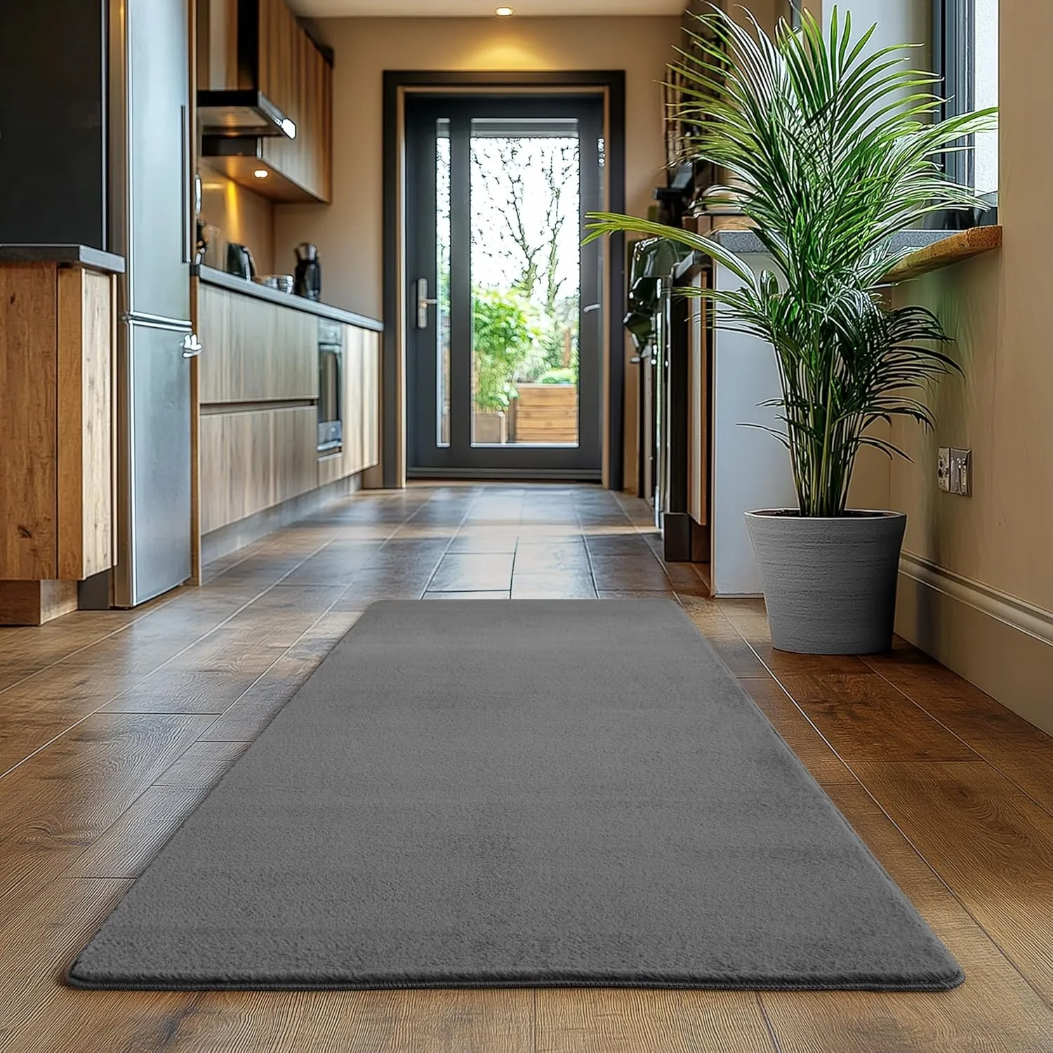 SIMPEX Läufer Teppich Grau 80x150 cm Waschbarer Kurzflor Teppich, rutschfest & weich, modernes einfarbiges Design für S…