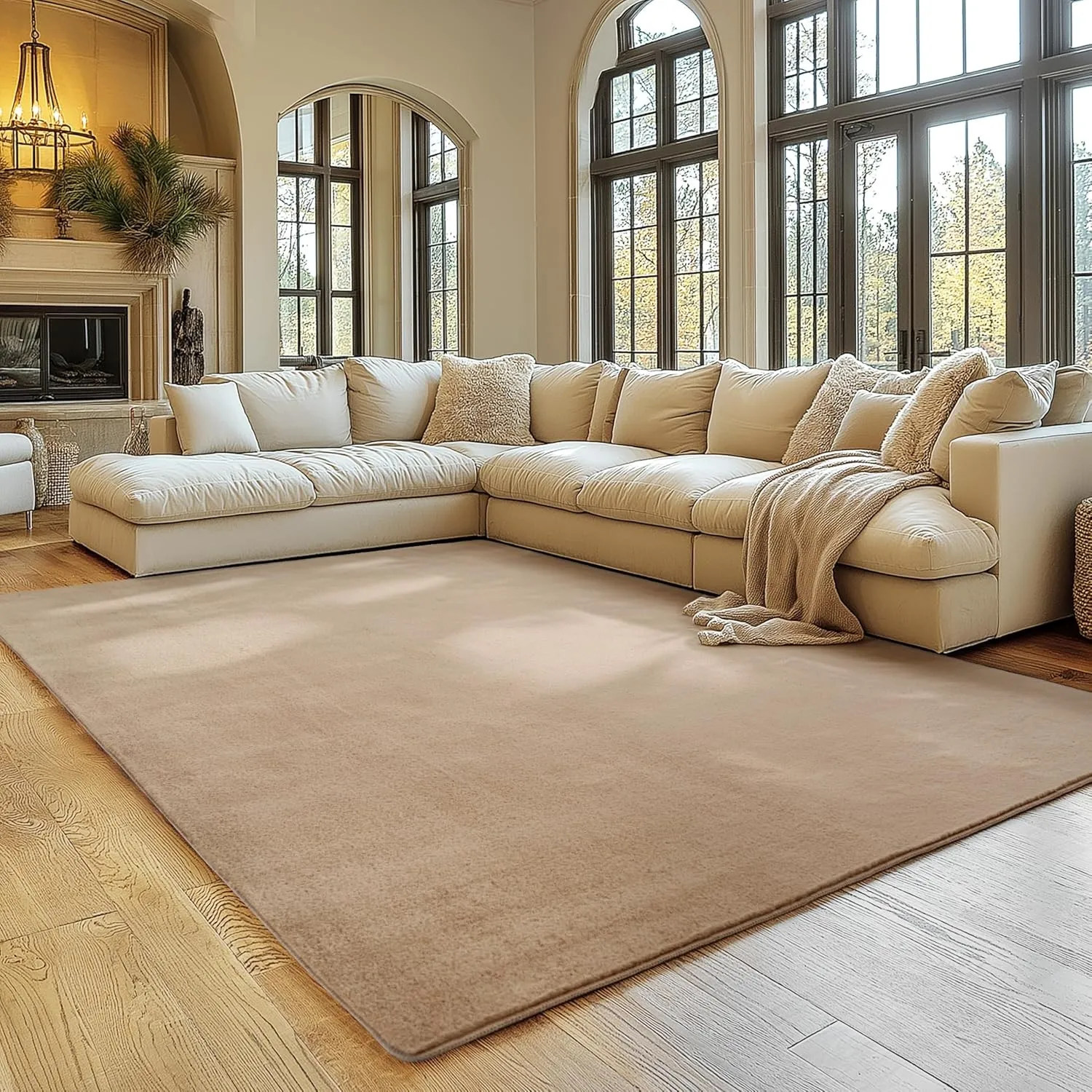 SIMPEX Teppich Beige 200x280 cm Waschbarer Kurzflor Teppich, rutschfest & weich, modernes einfarbiges Design für Wohnzi…