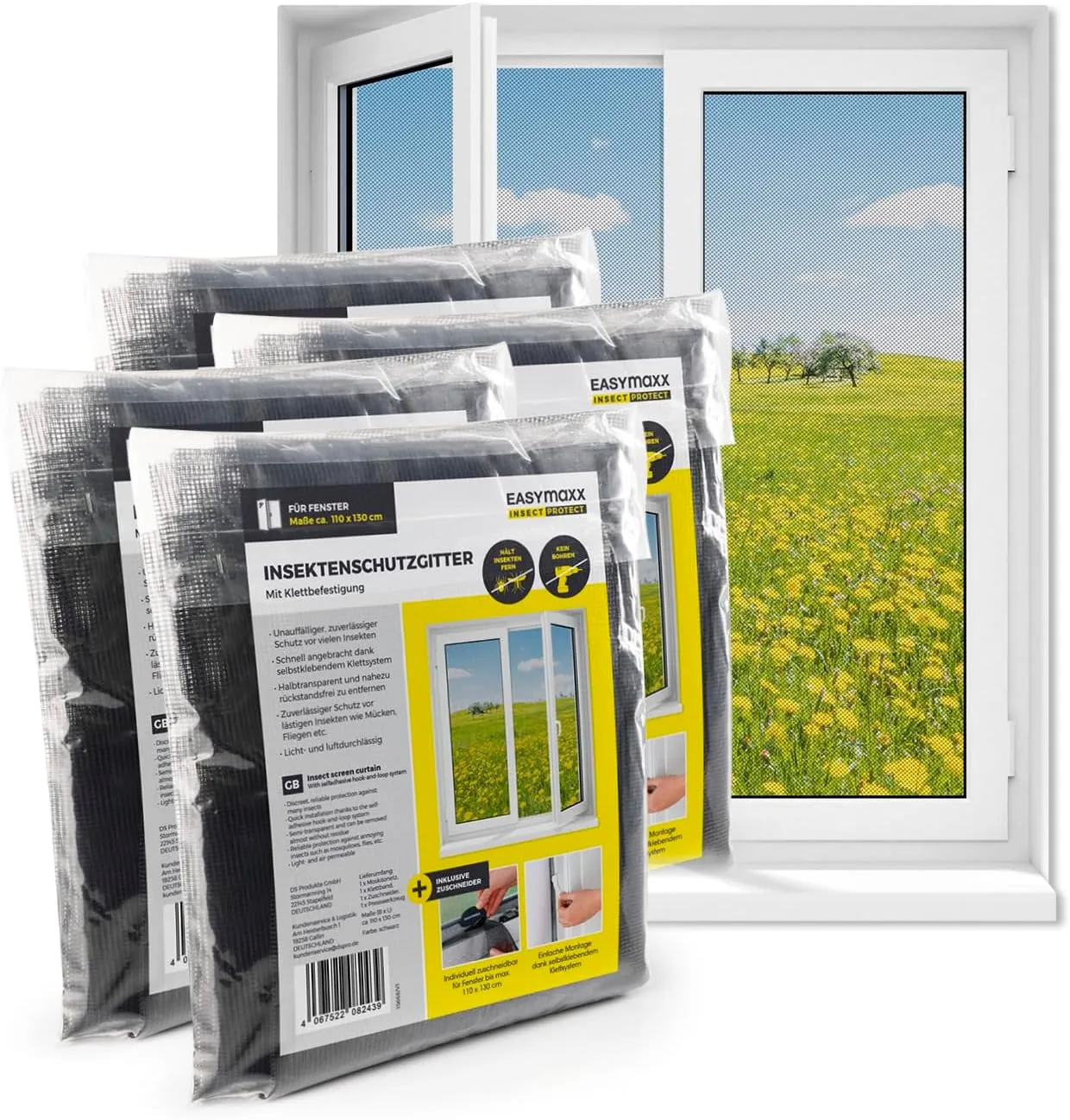 EASYmaxx Fliegengitter Fenster | Moskitonetz, Montage ohne Bohren | zuschneidbarer Insektenschutz Fenster bis 110 x 130…