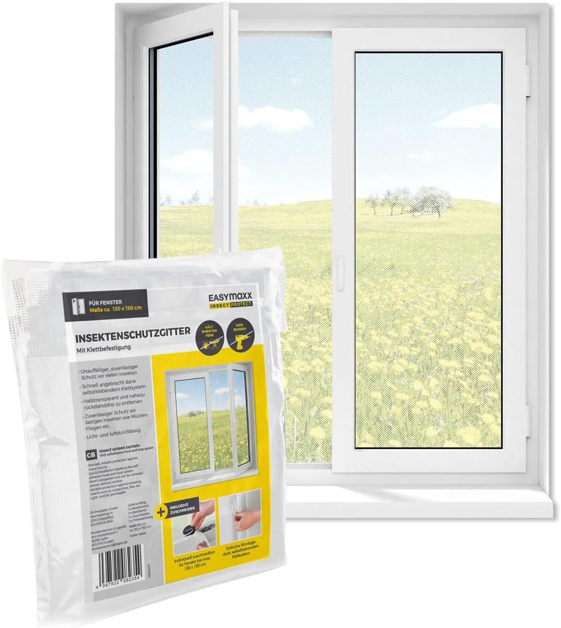 EASYmaxx Fly Screen Window, Mosquito Net, Assembly No Drilling, Can Be Cut to Size, Insect Protection Window up to 130 …