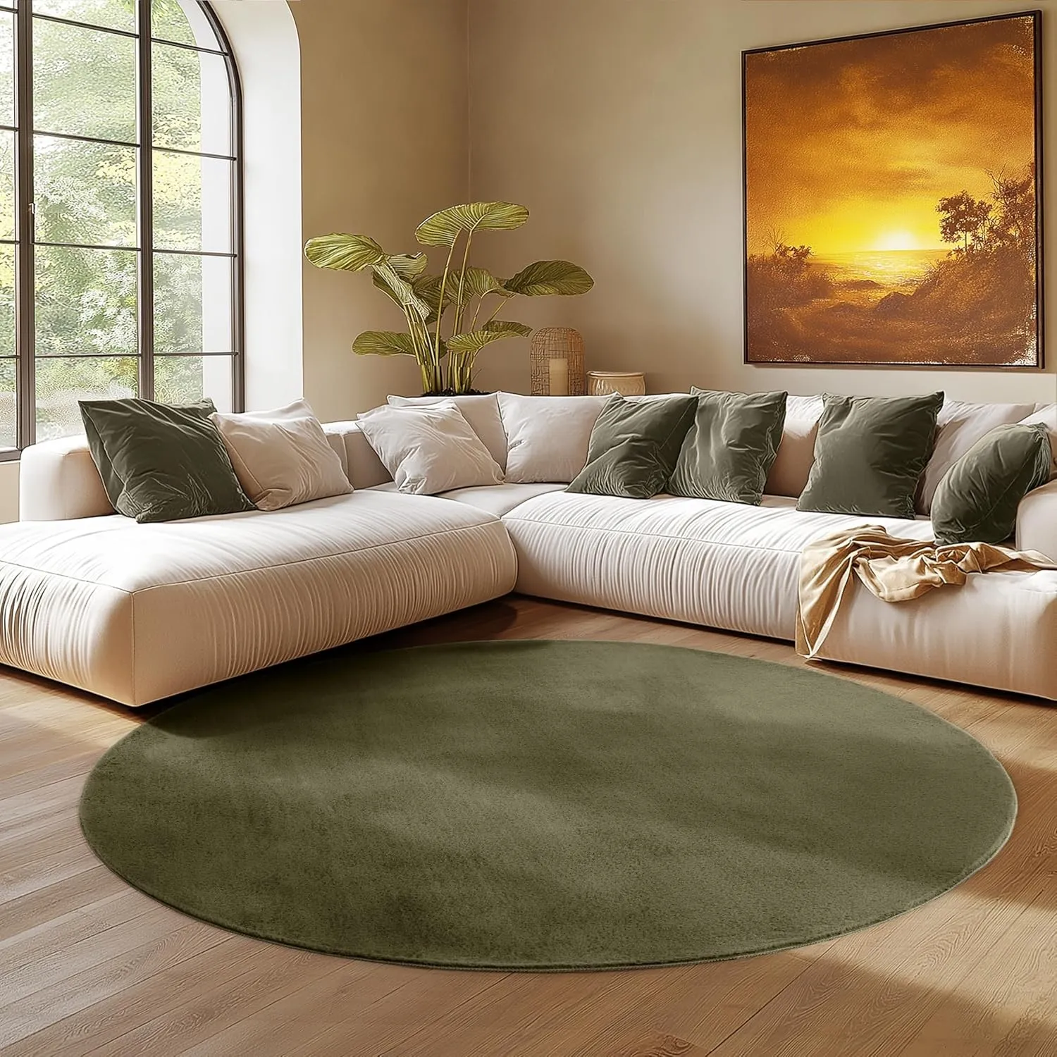 SIMPEX Runder Teppich Grün 200 cm Waschbarer Kurzflor Teppich, rund, rutschfest & weich, modernes einfarbiges Design fü…