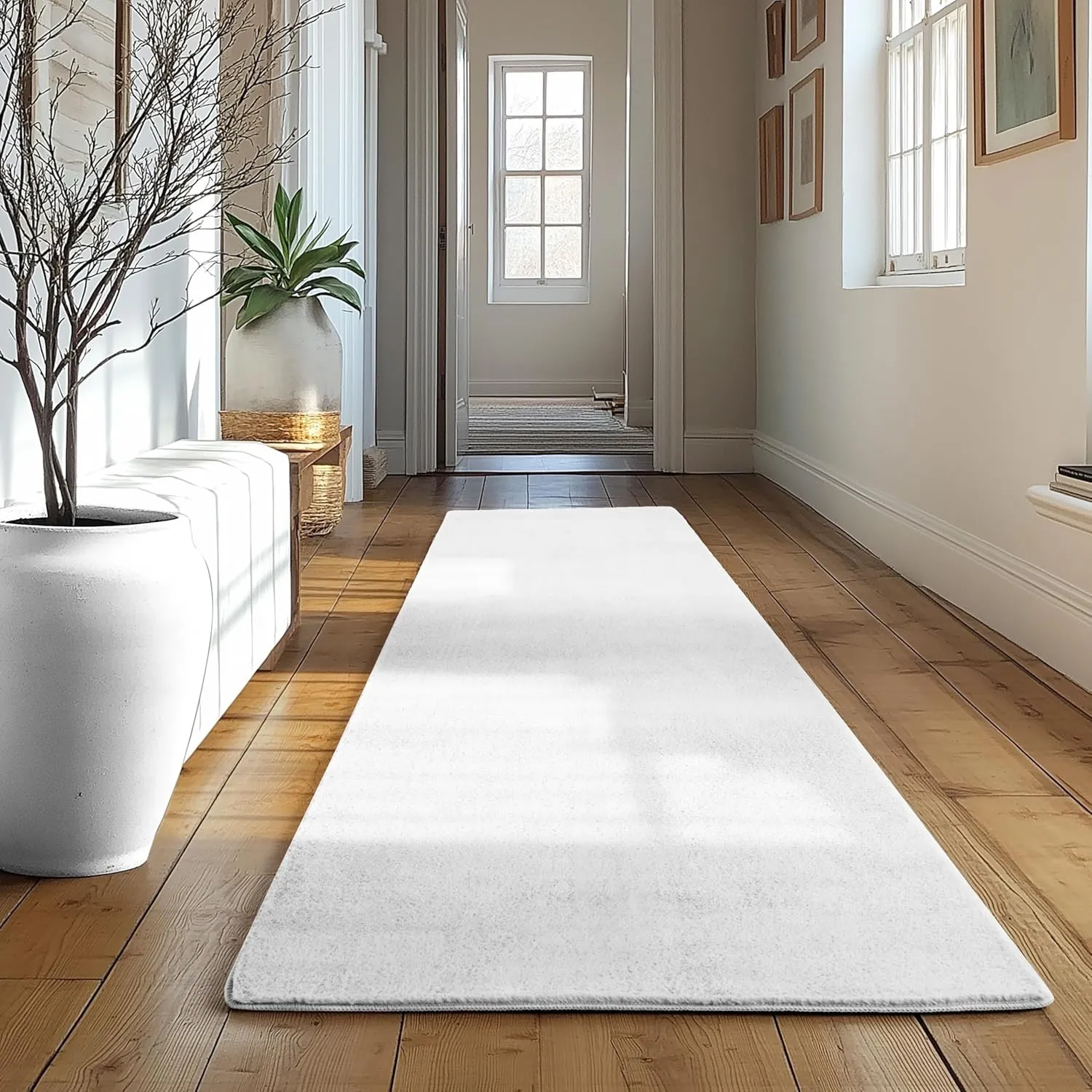 SIMPEX Läufer Teppich Weiss 80x250 cm Waschbarer Kurzflor Teppich, rutschfest & weich, modernes einfarbiges Design für …