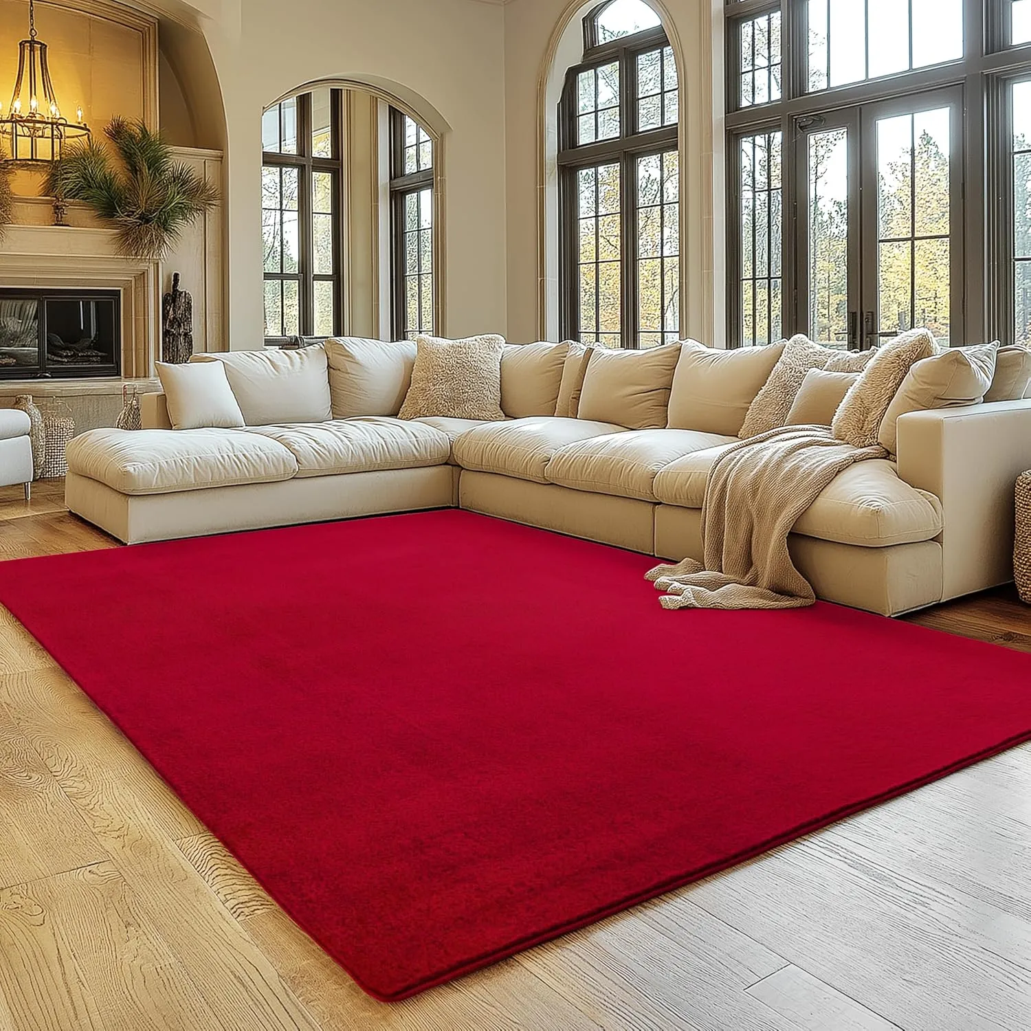SIMPEX Living Room Rug, Red, 120 x 160 cm, Short Pile Rug, Washable, Soft & Non-Slip, Modern Plain Design for Living Ro…