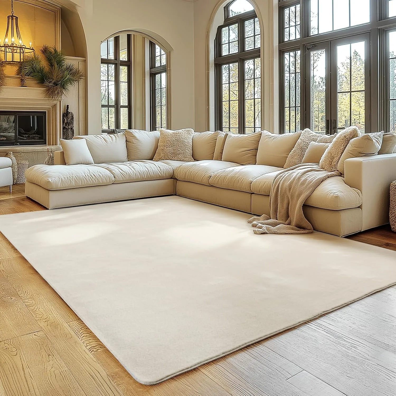 SIMPEX Teppich Creme 200x280 cm Waschbarer Kurzflor Teppich, rutschfest & weich, modernes einfarbiges Design für Wohnzi…