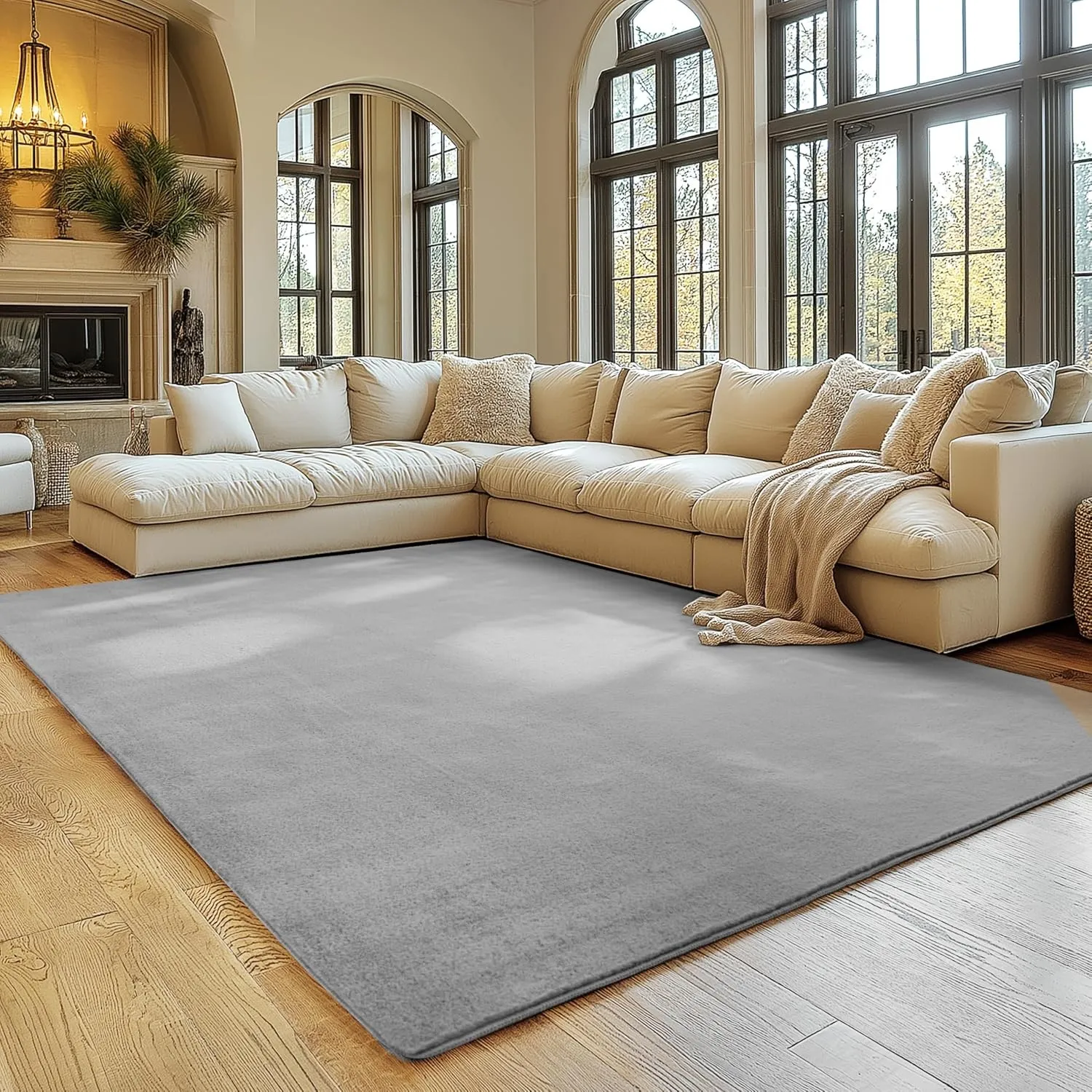 SIMPEX Teppich Silber 140x200 cm Waschbarer Kurzflor Teppich, rutschfest & weich, modernes einfarbiges Design für Wohnz…