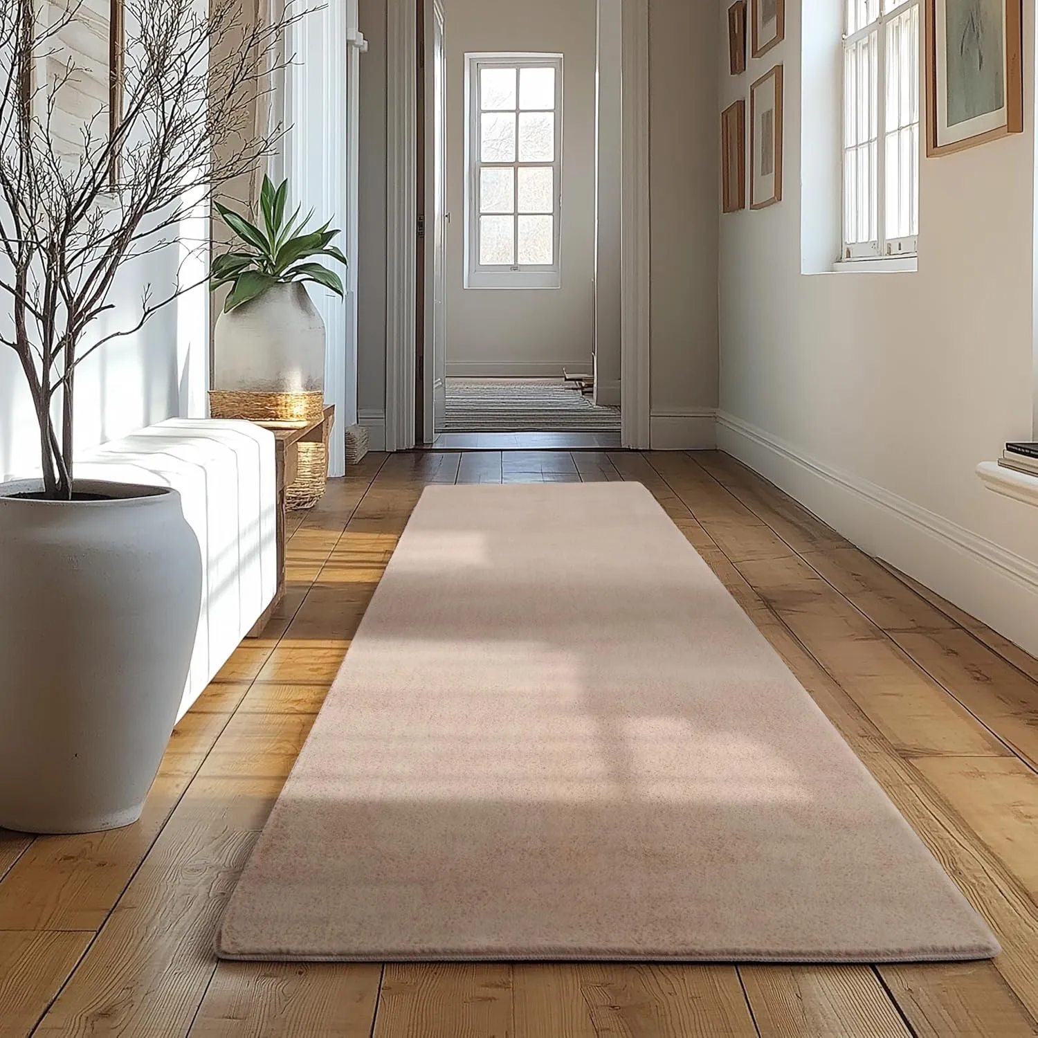 SIMPEX Läufer Teppich Beige 80x250 cm Waschbarer Kurzflor Teppich, rutschfest & weich, modernes einfarbiges Design für …