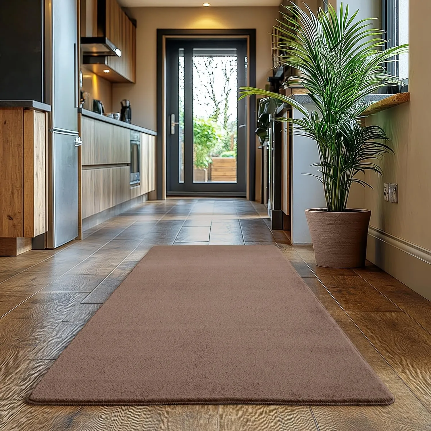 SIMPEX Läufer Teppich Braun 80x150 cm Waschbarer Kurzflor Teppich, rutschfest & weich, modernes einfarbiges Design für …