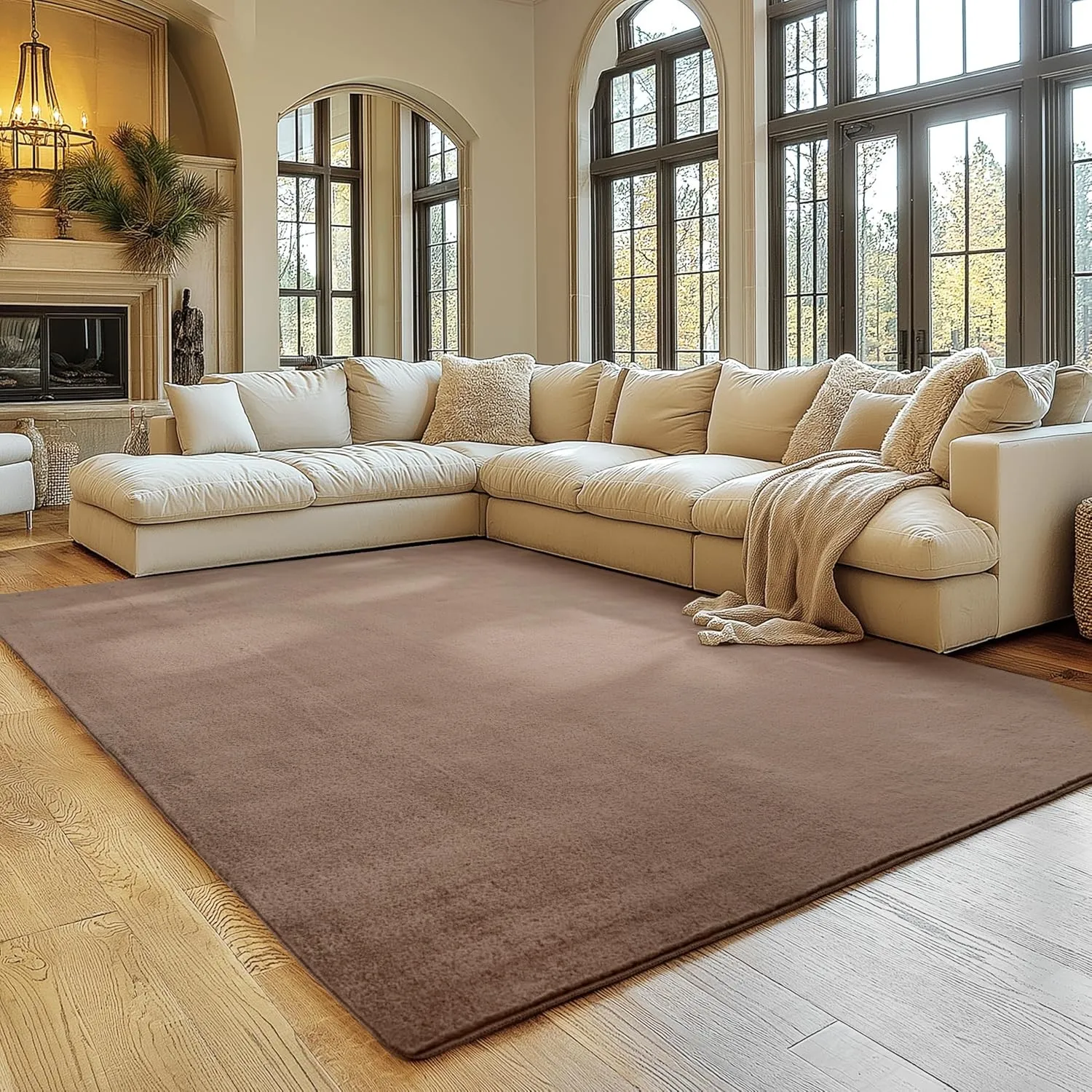 SIMPEX Teppich Braun 200x280 cm Waschbarer Kurzflor Teppich, rutschfest & weich, modernes einfarbiges Design für Wohnzi…