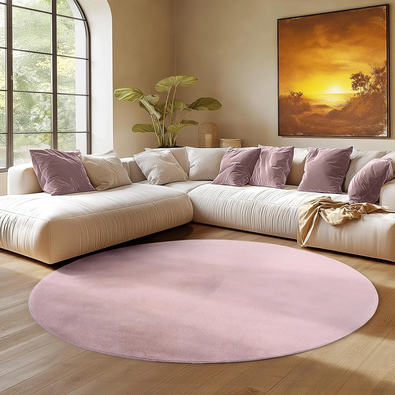 SIMPEX Runder Teppich Rosa 120 cm Waschbarer Kurzflor Teppich, rund, rutschfest & weich, modernes einfarbiges Design fü…
