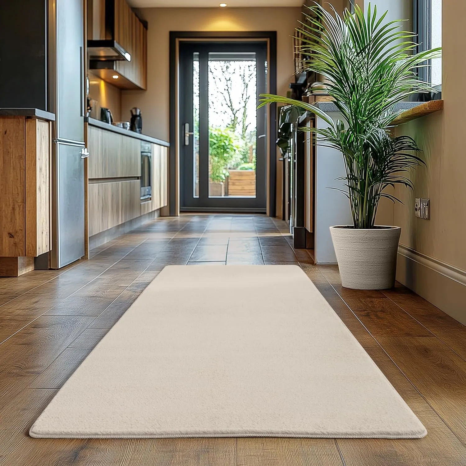 SIMPEX Läufer Teppich Creme 80x150 cm Waschbarer Kurzflor Teppich, rutschfest & weich, modernes einfarbiges Design für …