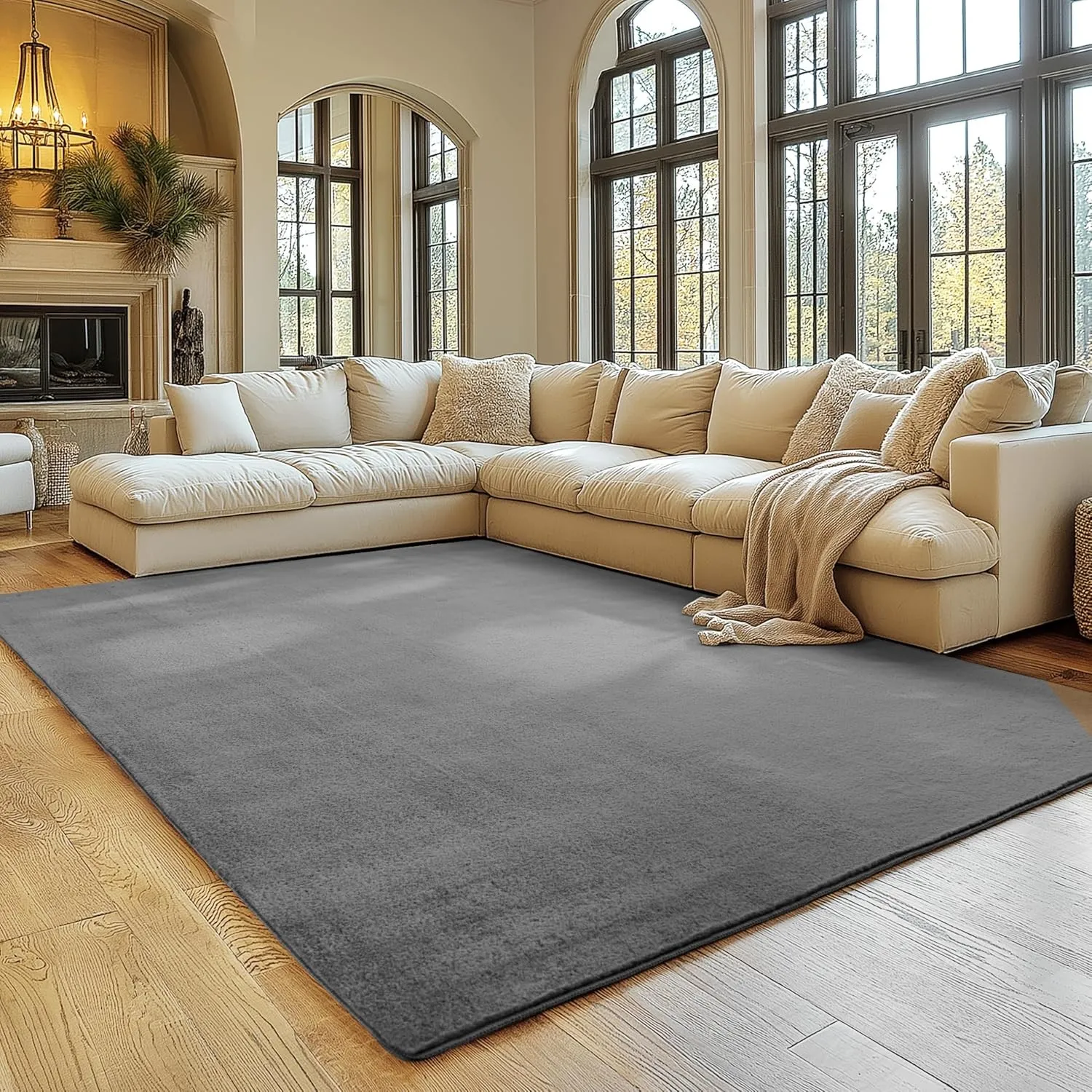 SIMPEX Teppich Grau 140x200 cm Waschbarer Kurzflor Teppich, rutschfest & weich, modernes einfarbiges Design für Wohnzim…