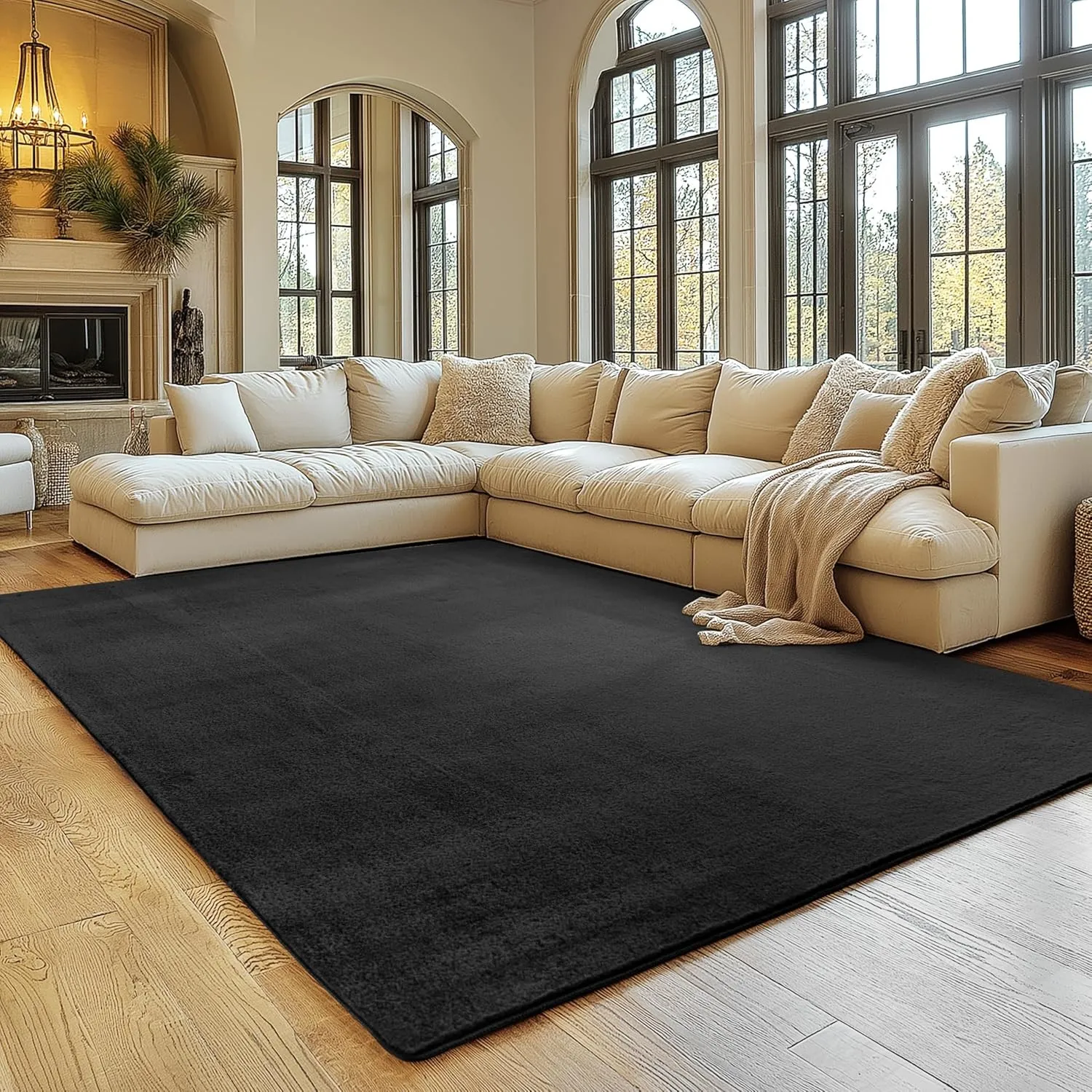 SIMPEX Teppich Schwarz 200x280 cm Waschbarer Kurzflor Teppich, rutschfest & weich, modernes einfarbiges Design für Wohn…