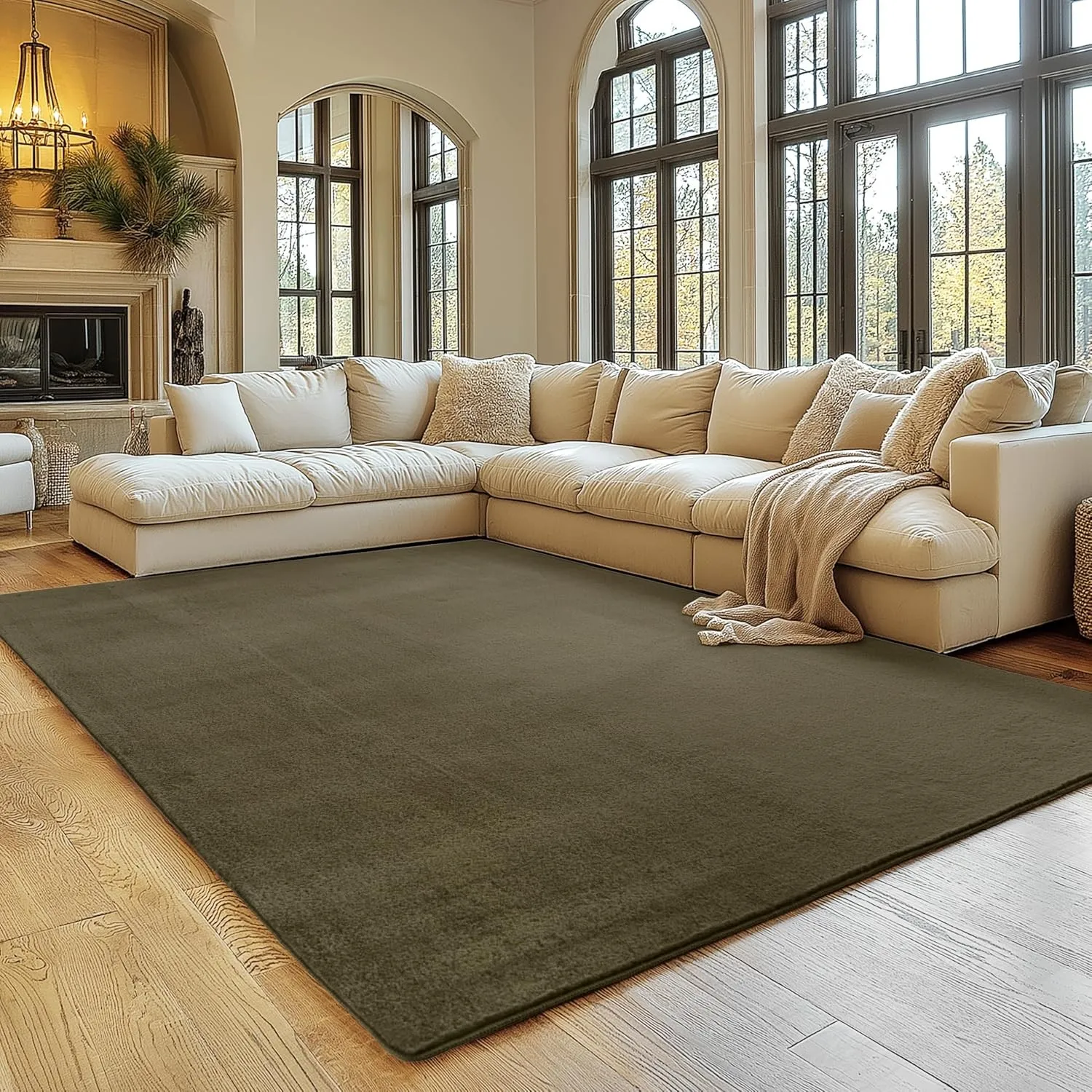 SIMPEX Teppich Grün 200x280 cm Waschbarer Kurzflor Teppich, rutschfest & weich, modernes einfarbiges Design für Wohnzim…