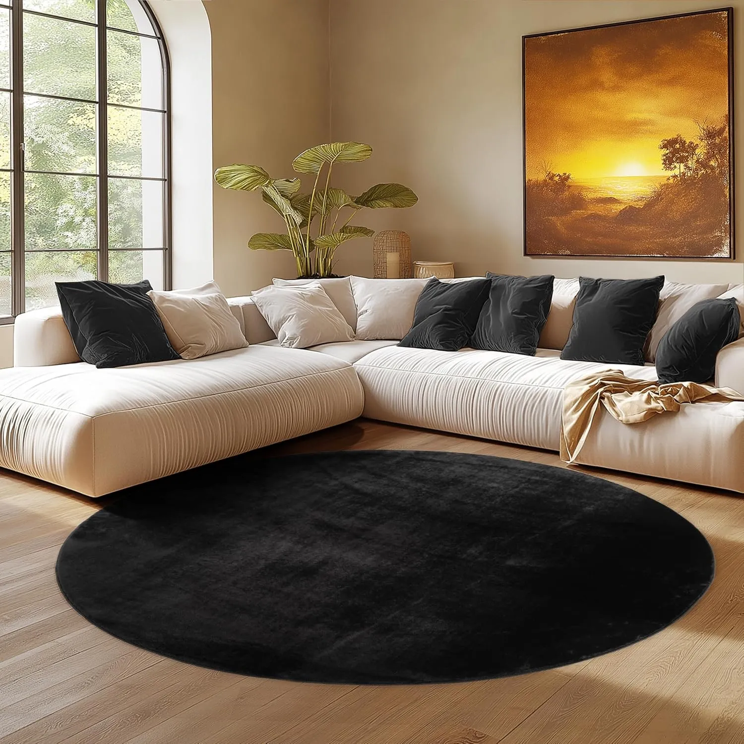 SIMPEX Runder Teppich Schwarz 120 cm Waschbarer Kurzflor Teppich, rund, rutschfest & weich, modernes einfarbiges Design…