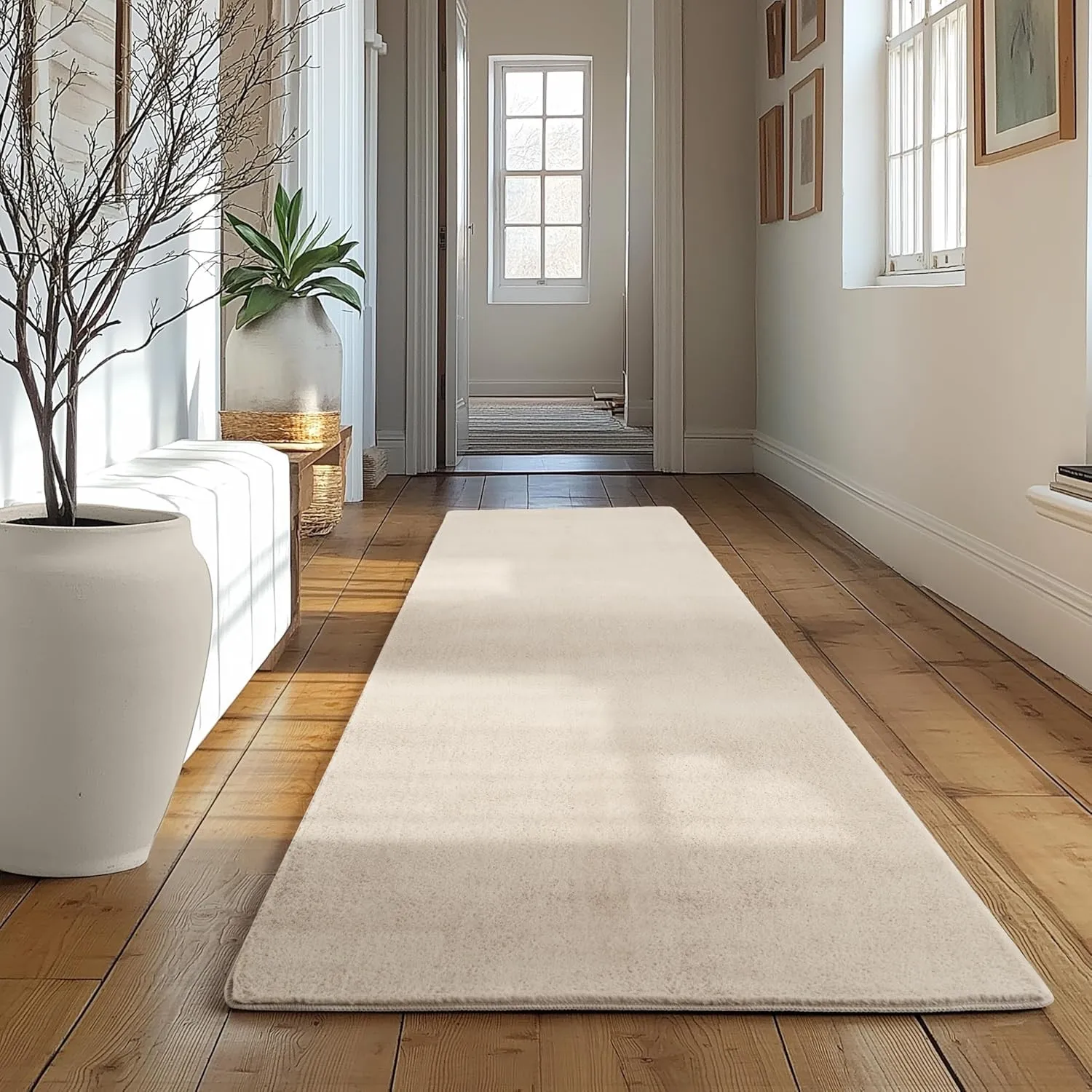 SIMPEX Läufer Teppich Creme 80x250 cm Waschbarer Kurzflor Teppich, rutschfest & weich, modernes einfarbiges Design für …