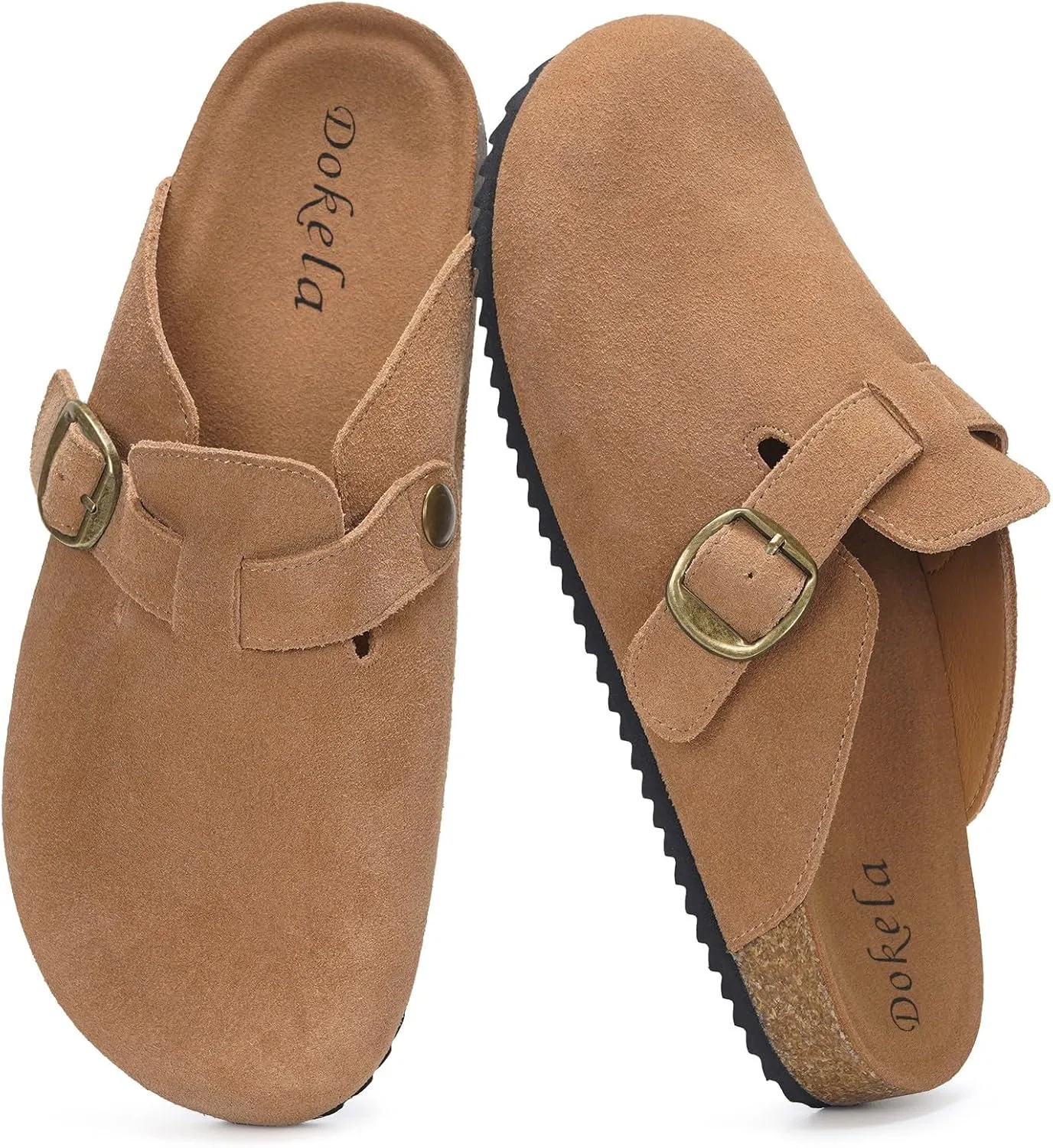 Dokela Clogs Pantoletten Herren Damen Leder Hausschuhe Kork-Fußbett Mules Bequeme Latschen Classic Geschlossene Schlapp…