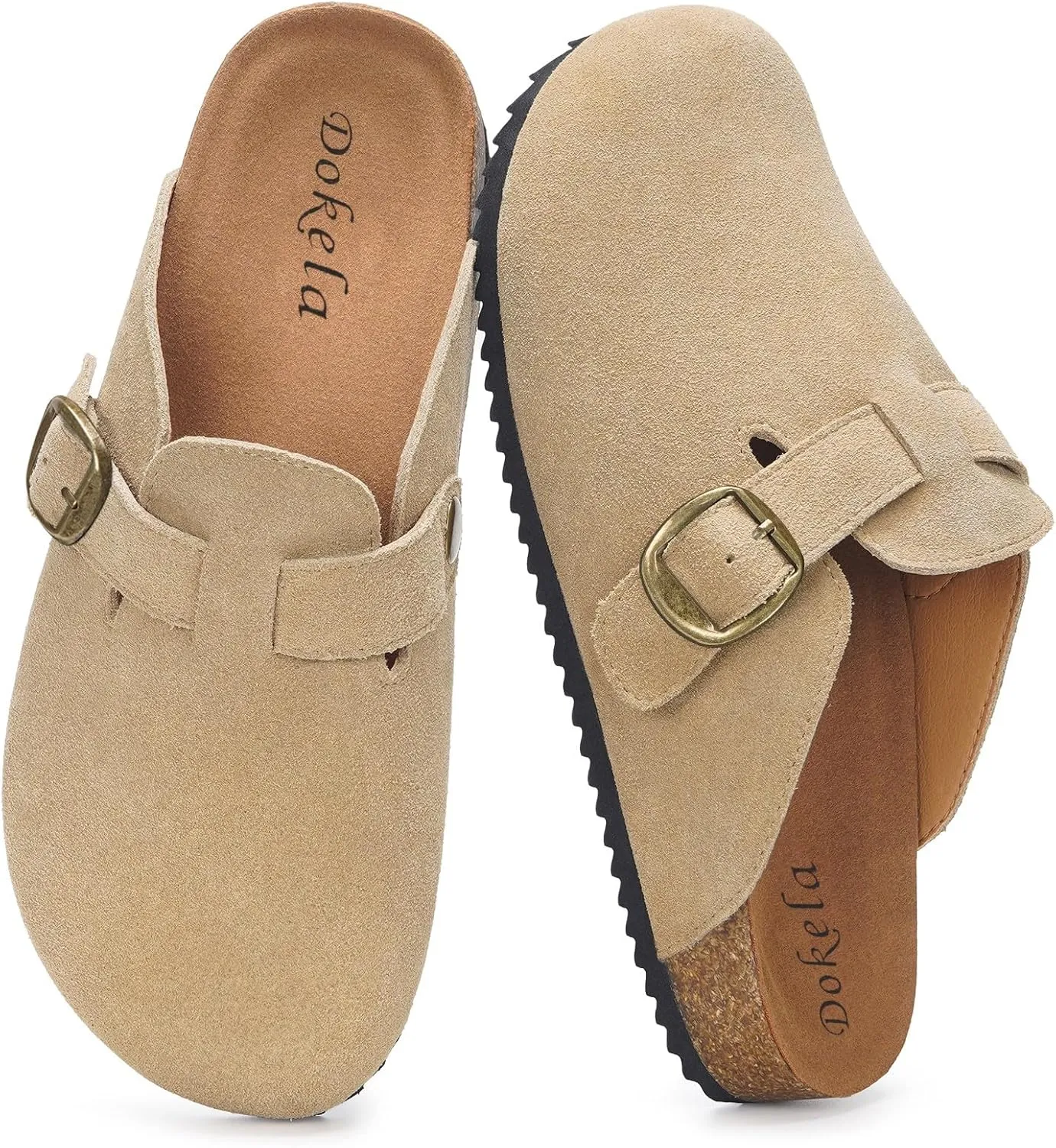Dokela Clogs Mules Men Women Leather Slippers Cork Footbed Mules Comfortable Slippers Classic Closed Slippers