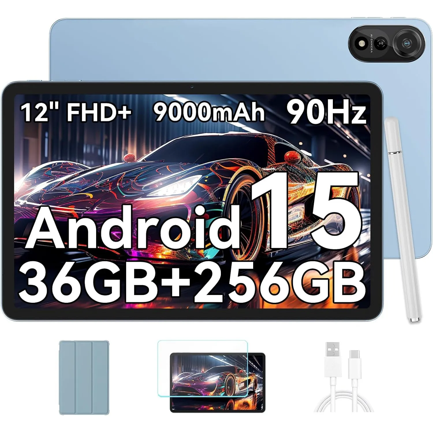 Blackview Mega2WiFi Tablet 12 Zoll Android 15, 2K 90Hz FHD Gaming Tablet mit Stift, 36GB RAM + 256GB ROM(2TB TF), WiFi6…