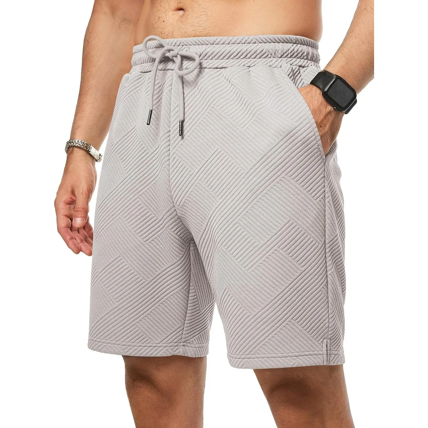 JMIERR Herren Textur Kurze Hosen Sommer Shorts mit 3 Taschen | Lässig, elastische Taille, Kordelzug, leicht, Sommerstra…