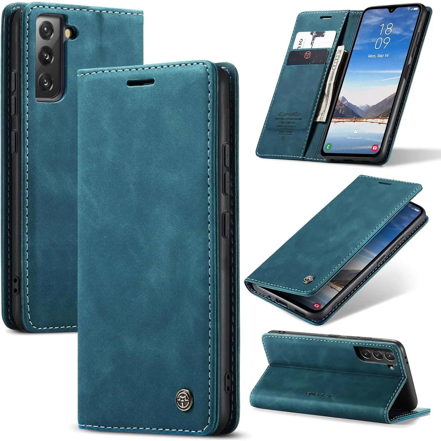 Handyhülle für Samsung Galaxy S21 5G Hülle Premium Lederhülle Flip Case Magnet Tascher Kartenfach Standfunktion Klapphü…