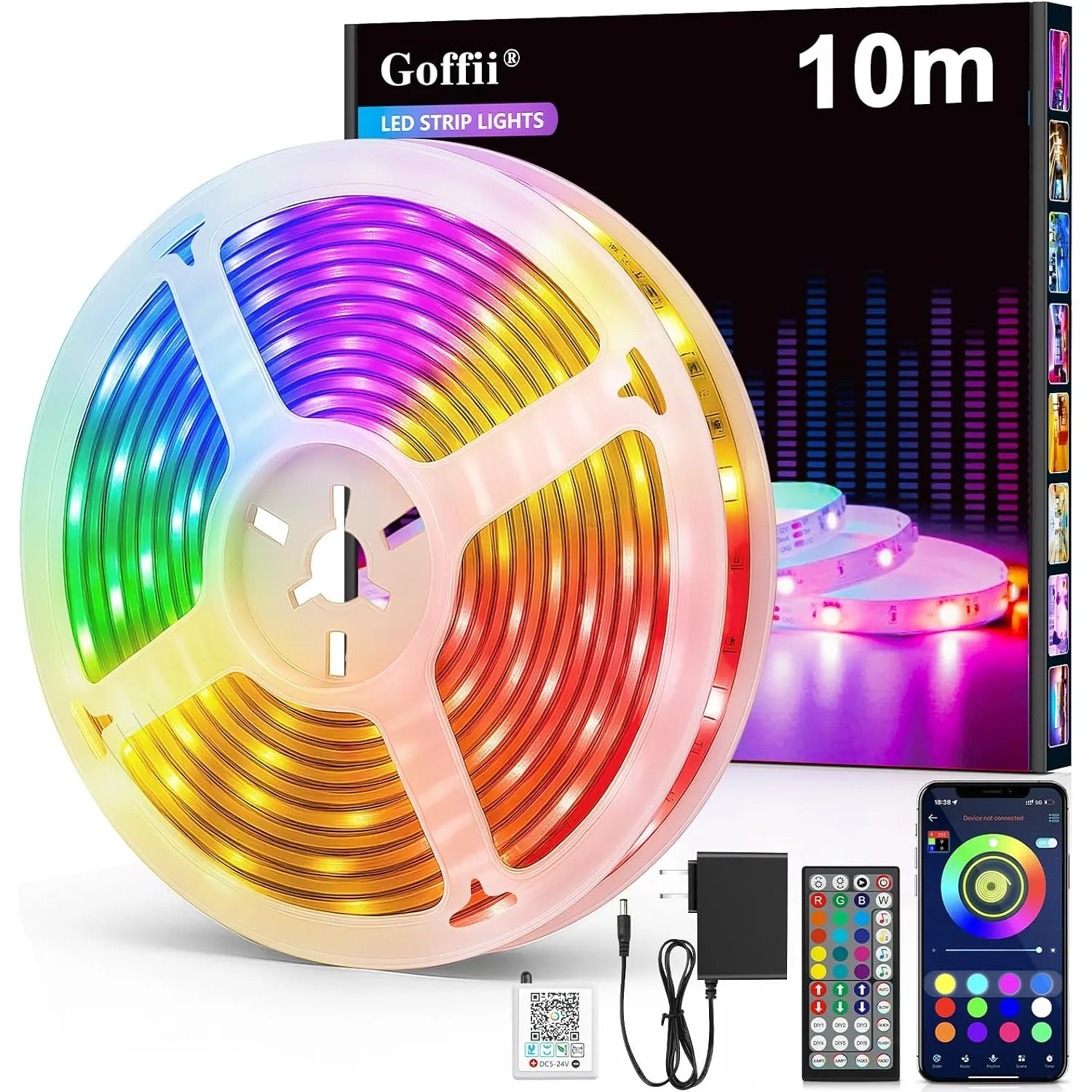LED Strip 10m, LED Streifen Bluetooth RGB Led Band Selbstklebend mit Fernbedienung und APP. Musik Sync, Timer-Einstellu…