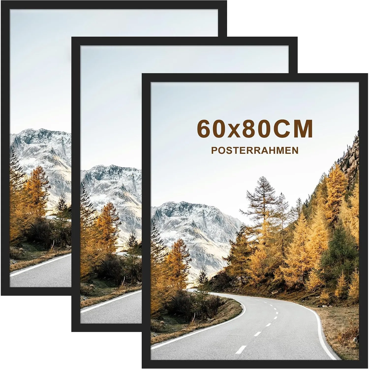 Bilderrahmen 60x80 cm Schwarz 3er Pack, MDF