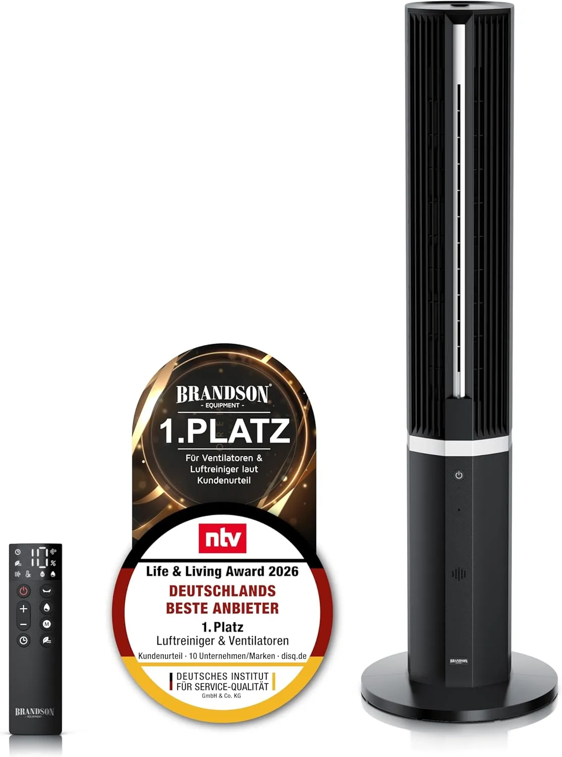 Brandson - Tower Fan with Water Cooling - Award Winner 2026 - Air Cooler with Humidifier - DC Motor Very Quiet - 12 Spe…