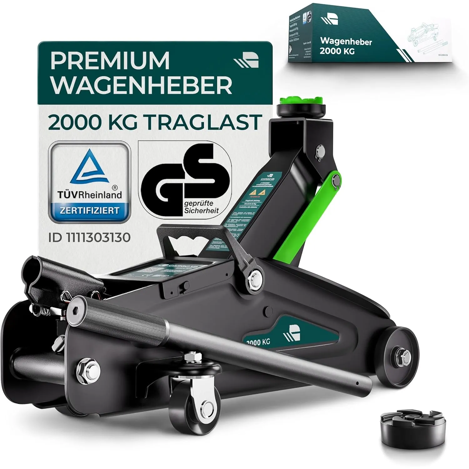 CargoVA Rangierwagenheber 2T hydraulisch | TÜV-Zertifiziert | Hubhöhe 130-330mm | Ideal für PKW & SUV zum Reifenwechsel