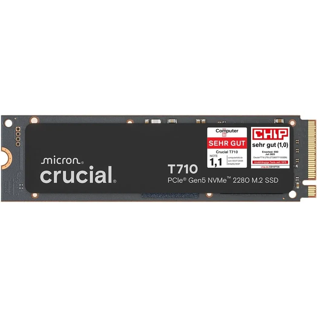 Crucial T710 SSD 1TB M.2 NVMe PCIe 5.0 x4 Gen5, bis zu 14.900 MB/s Lesen, 13.700 MB/s Schreiben, für Laptop und Desktop…