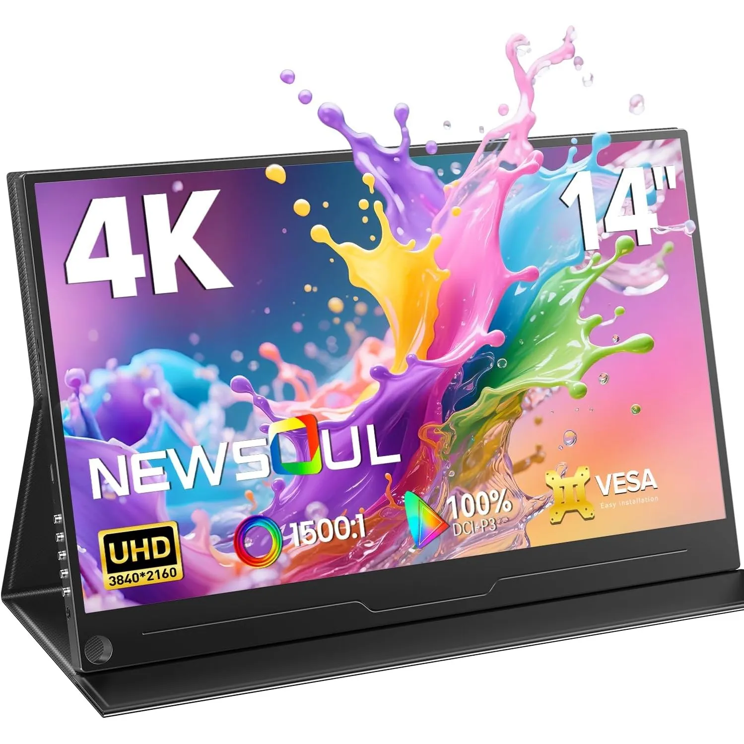 Newsoul Portable Monitor 4K 14 Zoll, QLED Tragbarer Monitor 3840x2160 UHD