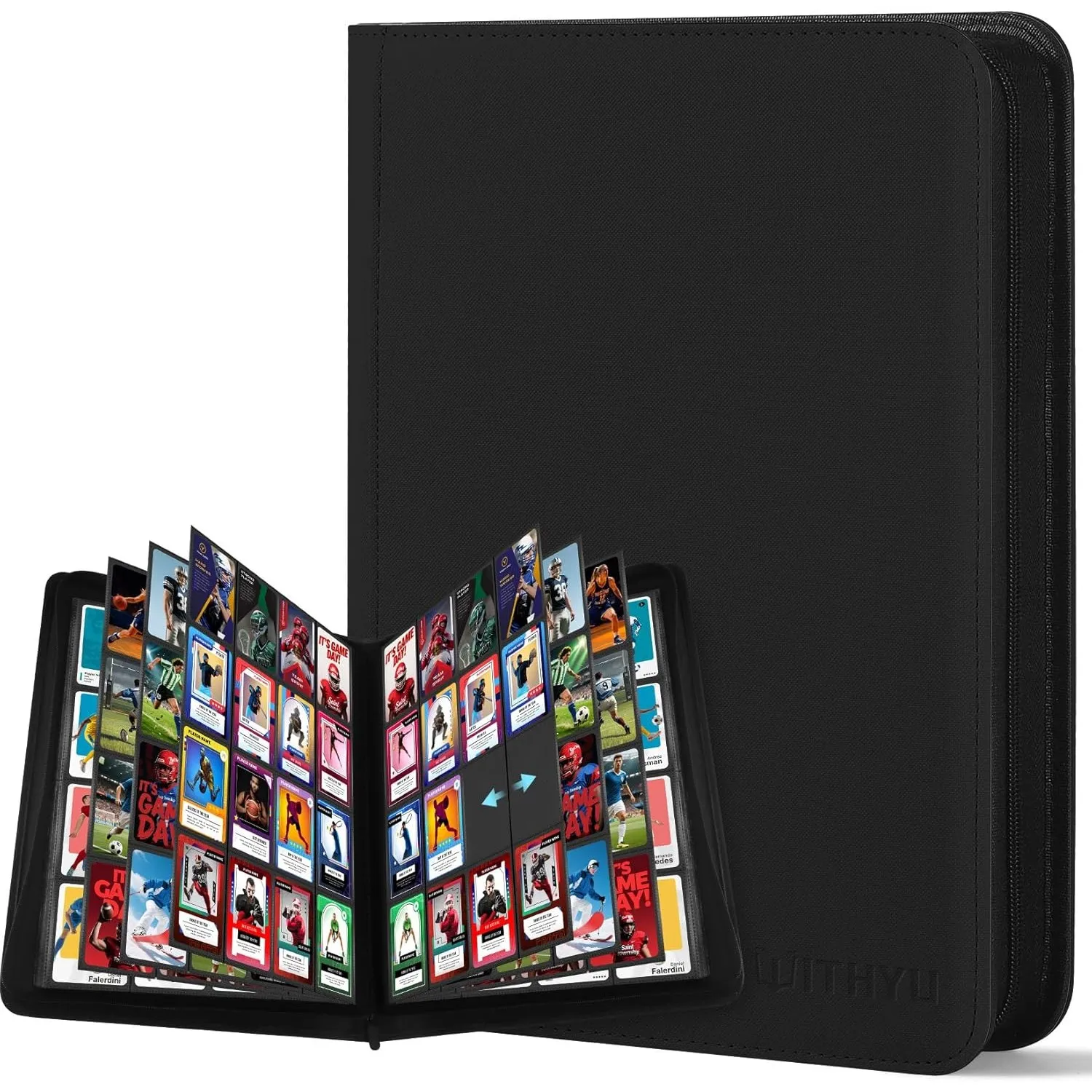 WITHYU 16 Taschen Sammelalbum für Karten, 1024 Karten Kapazität - Wasserdichter Karten Ordner Side Loading mit Reißvers…